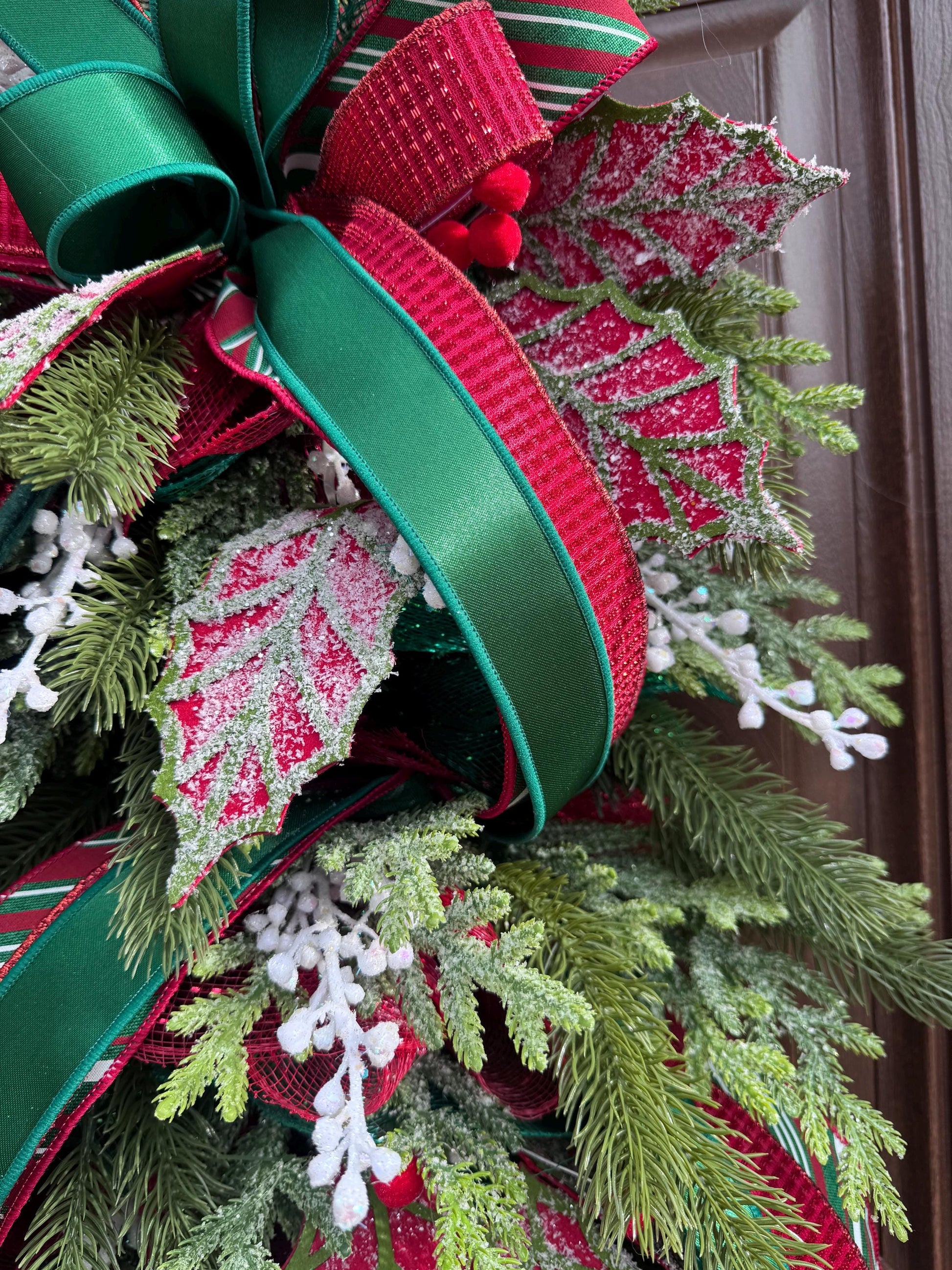 Traditional Christmas Teardrop Swag Wreath, Top Hat Holiday Home Decor, Outdoor Porch or Indoor Office Wall Hanger Glam Piece