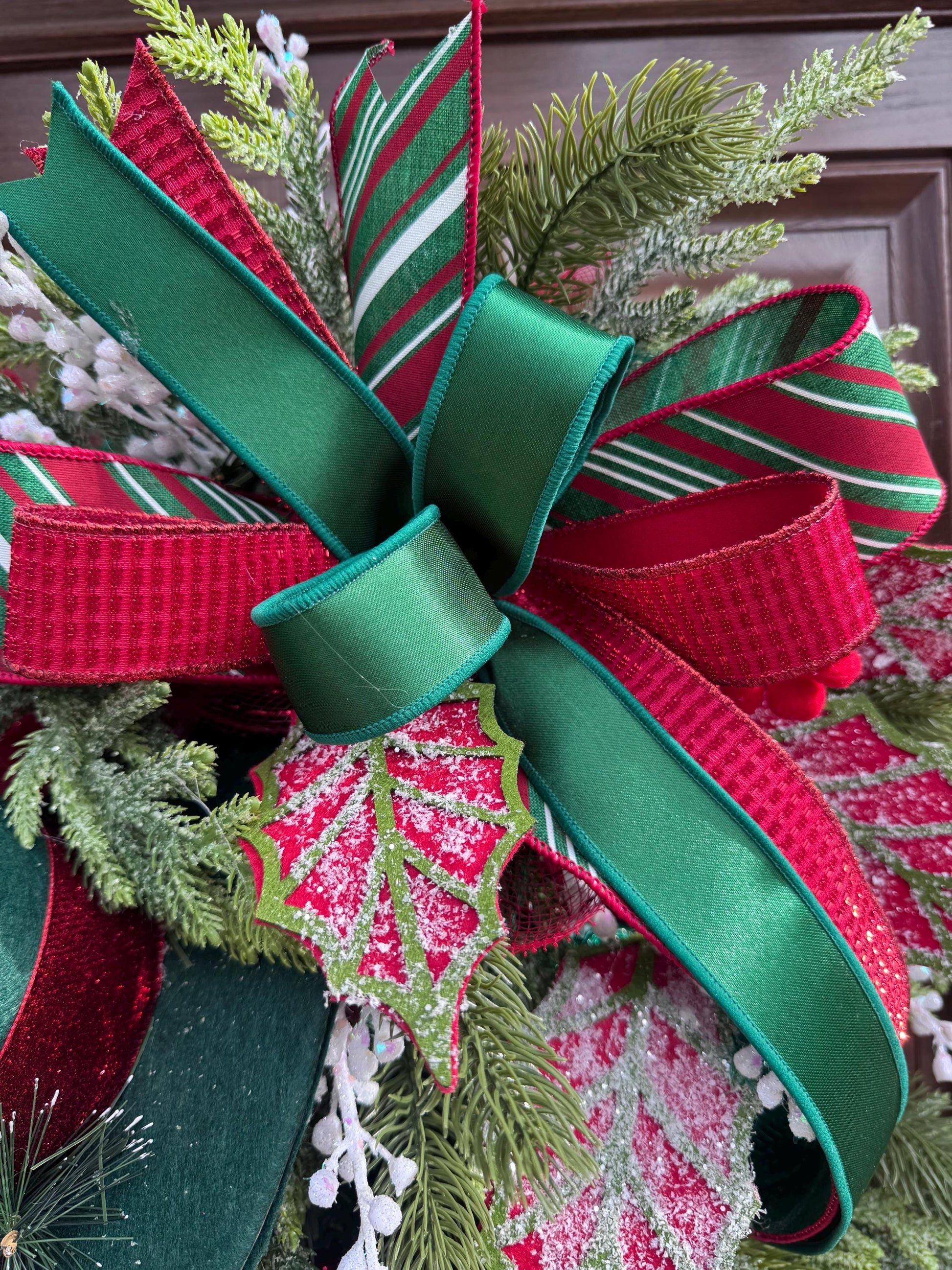 Traditional Christmas Teardrop Swag Wreath, Top Hat Holiday Home Decor, Outdoor Porch or Indoor Office Wall Hanger Glam Piece