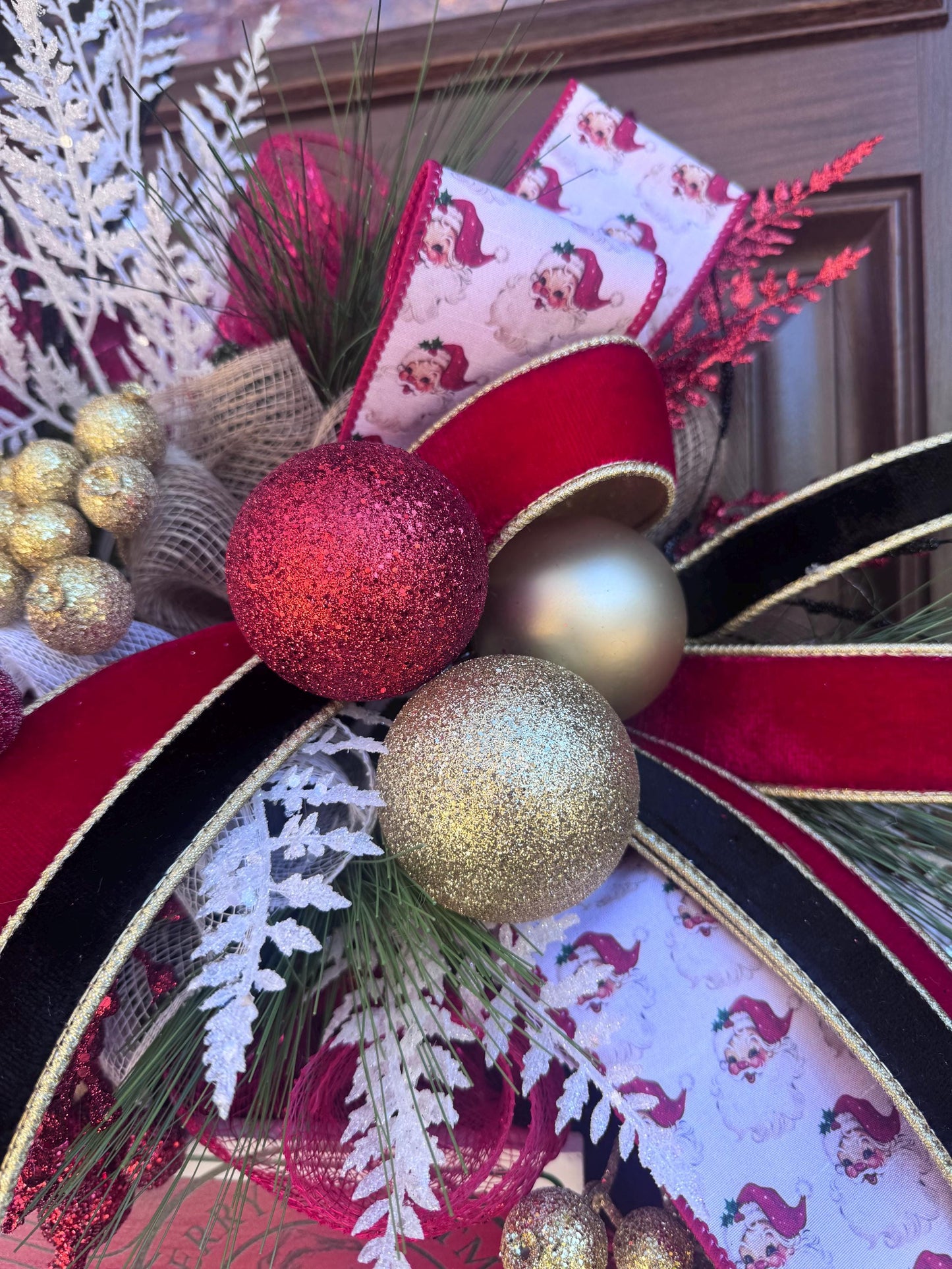 Dear Santa Christmas Wreath | Milk and Cookies Holiday Door Decor | Santa Themed Wreath | Red and Gold Christmas Front Door Decoration