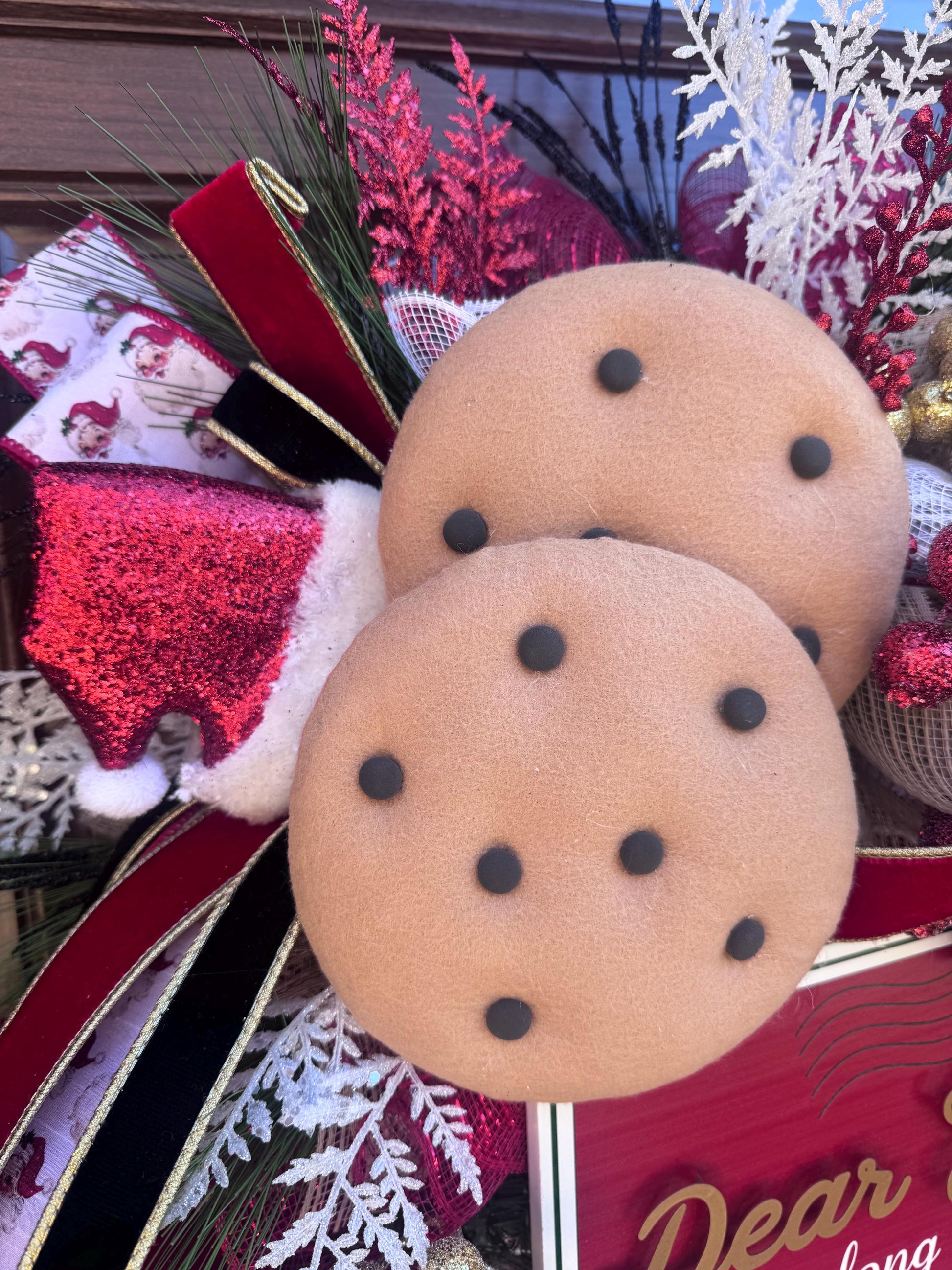 Dear Santa Christmas Wreath | Milk and Cookies Holiday Door Decor | Santa Themed Wreath | Red and Gold Christmas Front Door Decoration