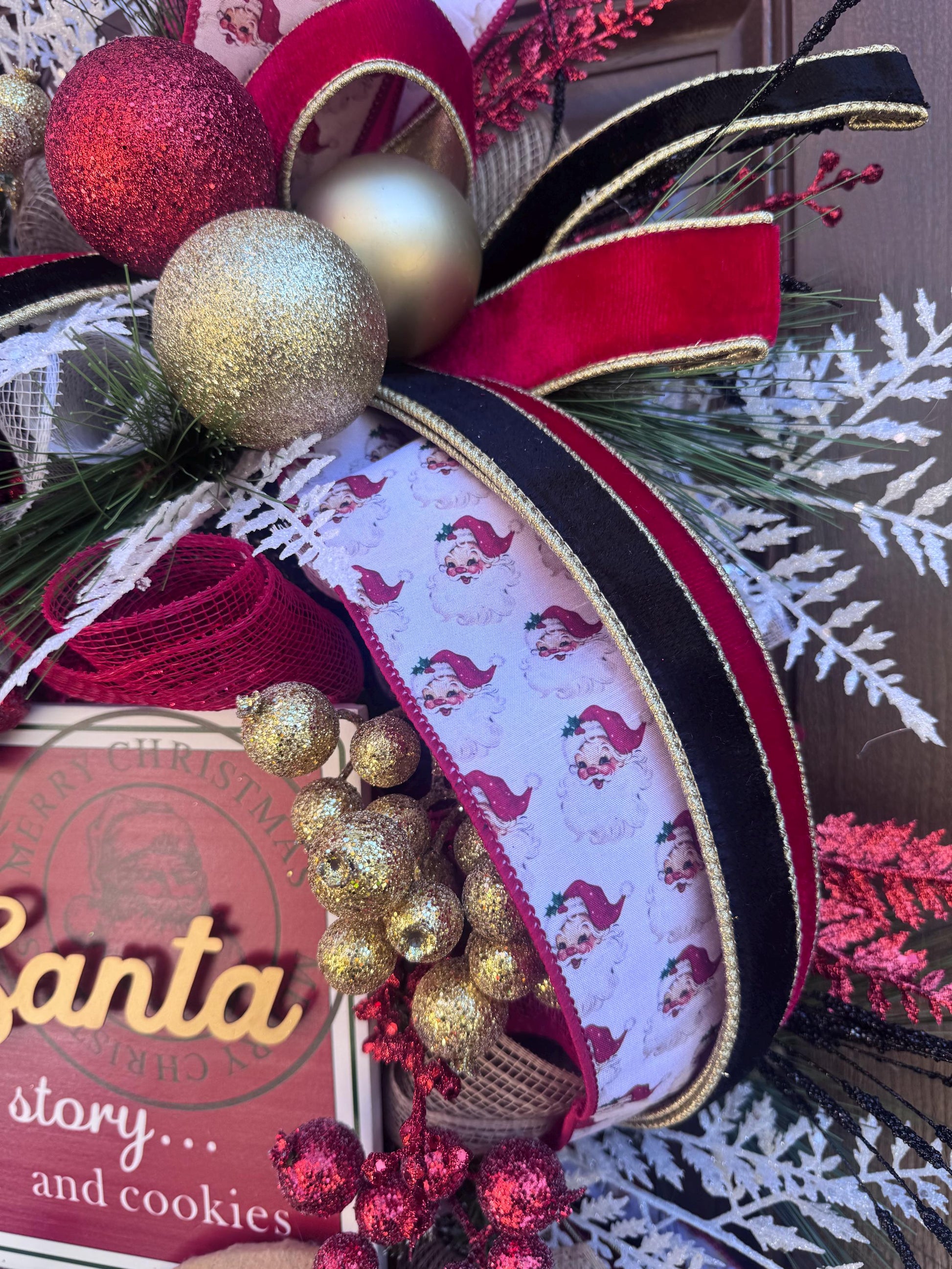 Dear Santa Christmas Wreath | Milk and Cookies Holiday Door Decor | Santa Themed Wreath | Red and Gold Christmas Front Door Decoration