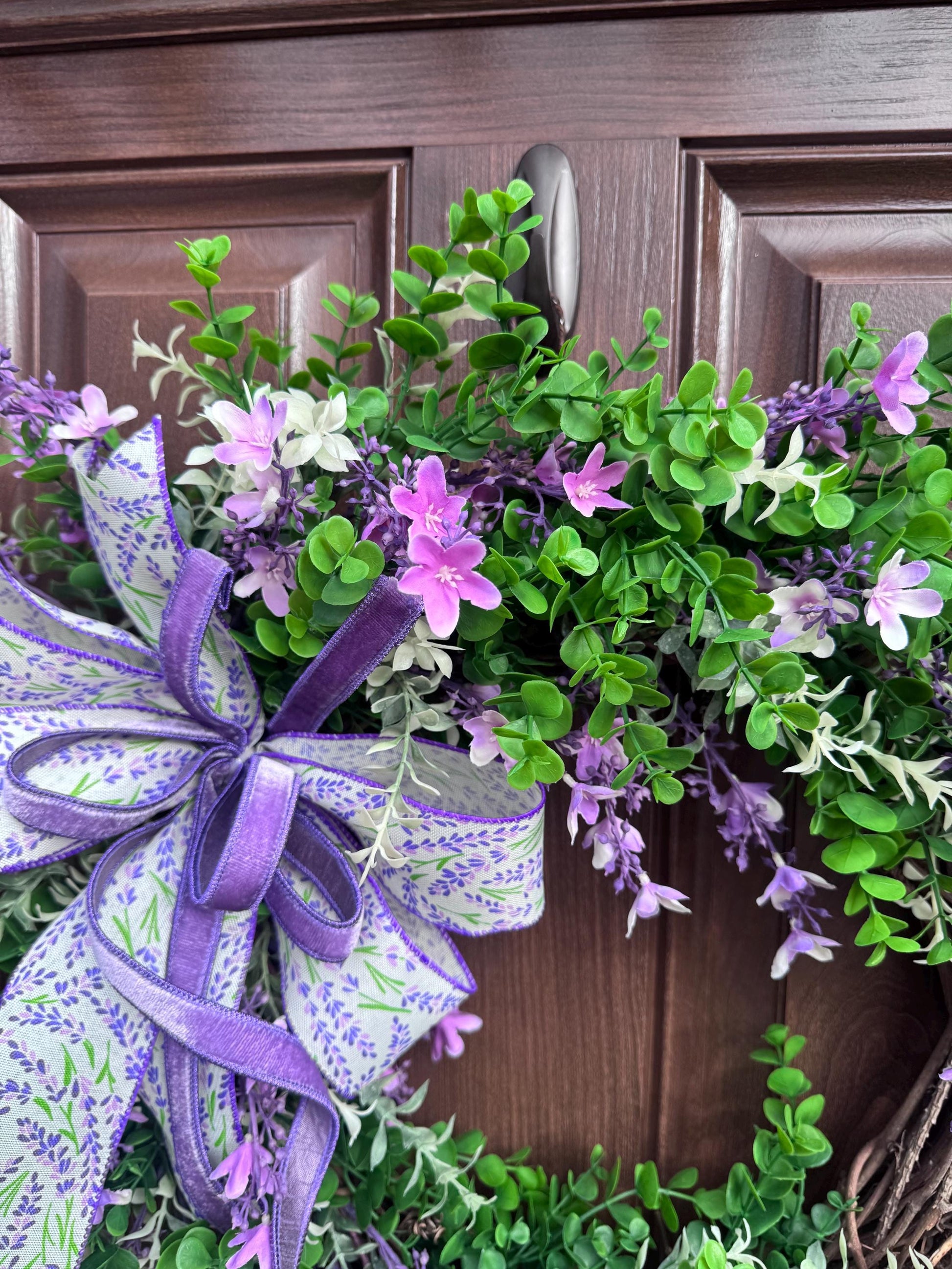 Lilac Floral Grapevine Wreath, Spring Summer Home Decor for Outdoor Porch or Indoor Office Wall Hanging, Gift for Her Mothers Day Gift