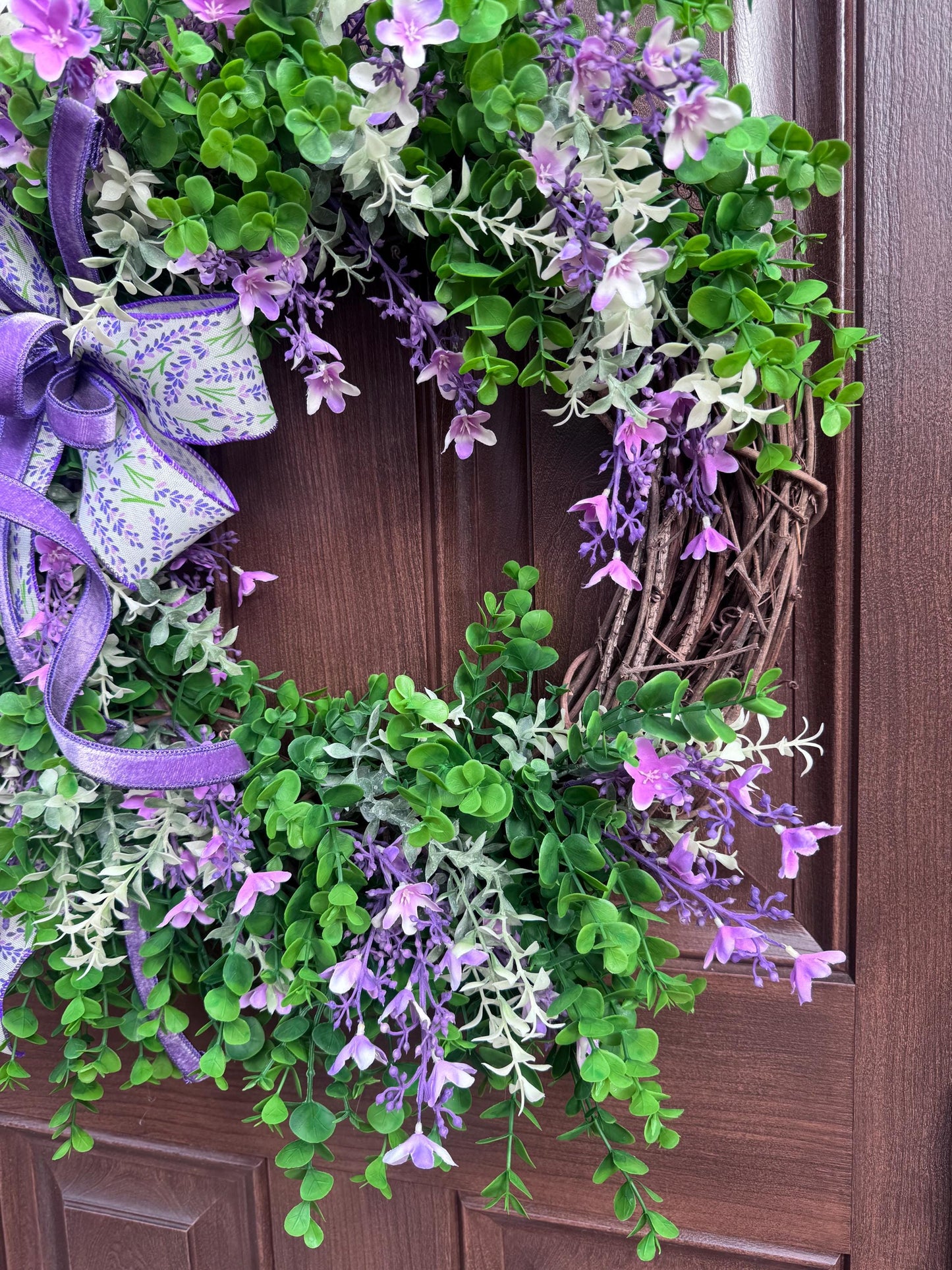 Lilac Floral Grapevine Wreath, Spring Summer Home Decor for Outdoor Porch or Indoor Office Wall Hanging, Gift for Her Mothers Day Gift