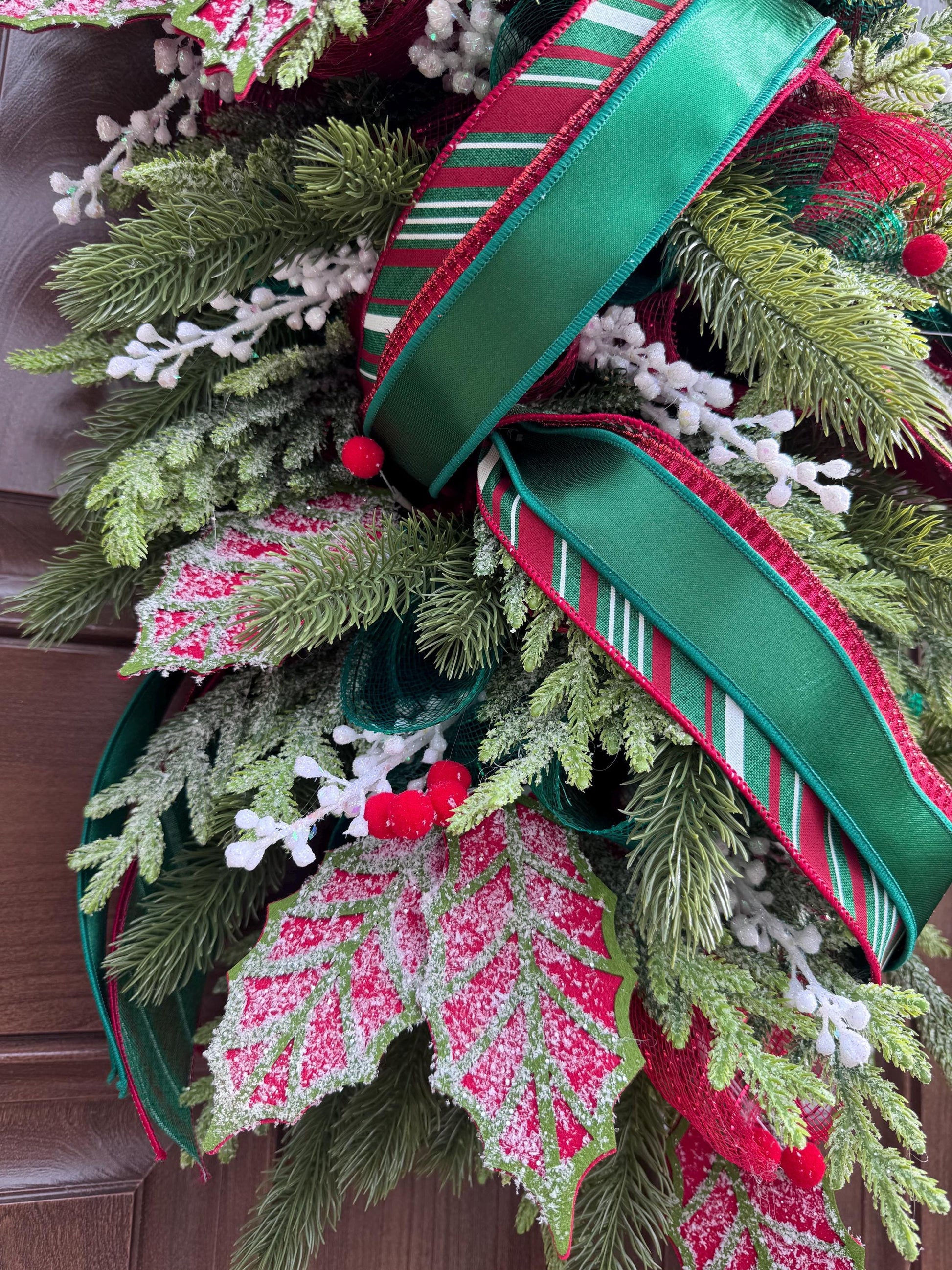 Traditional Christmas Teardrop Swag Wreath, Top Hat Holiday Home Decor, Outdoor Porch or Indoor Office Wall Hanger Glam Piece