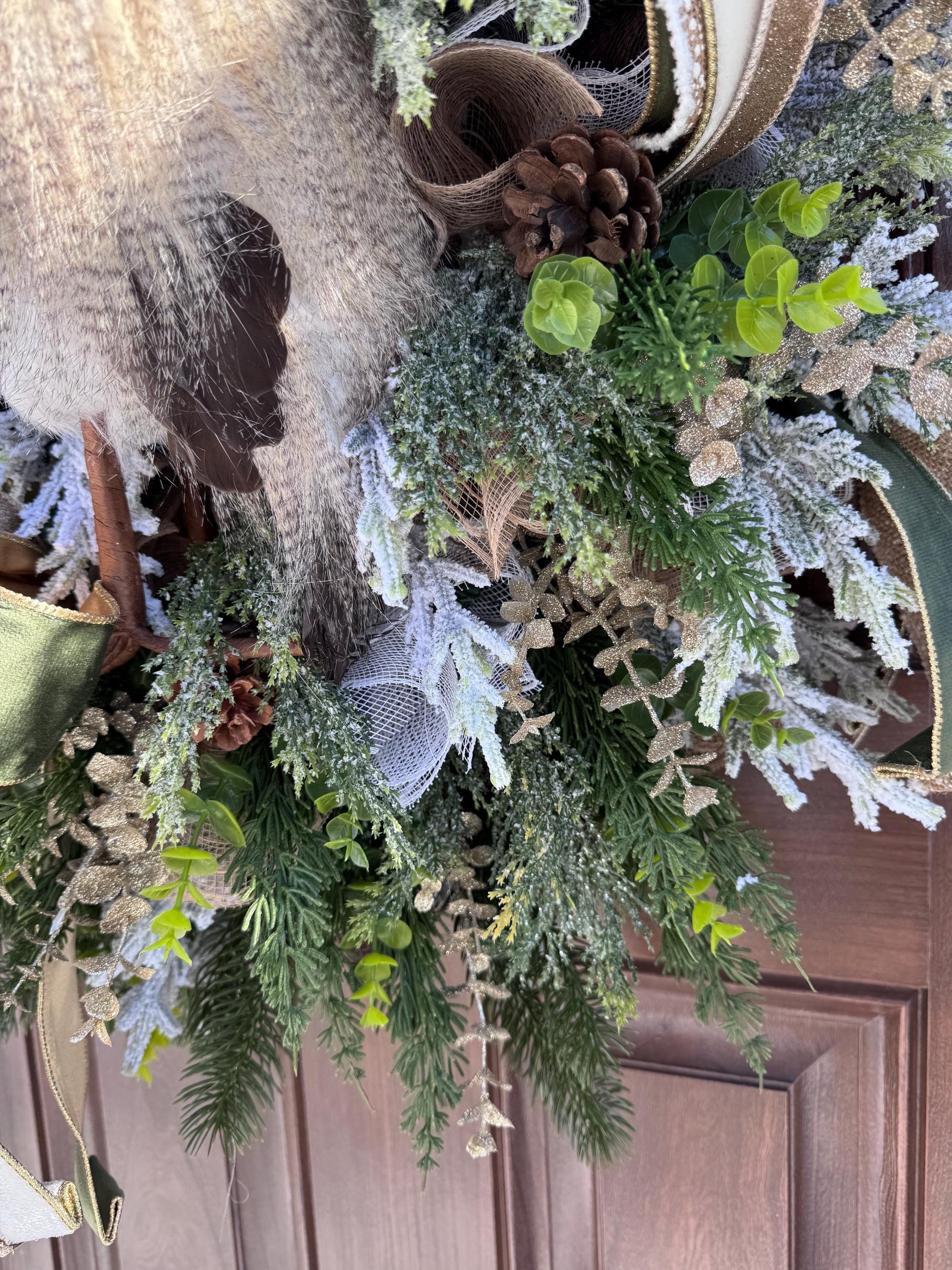 Rustic Winter Owl Wreath, Luxury Holiday Wall Hanger, Elegant Winter Wedding Centerpiece, Hostess Gift