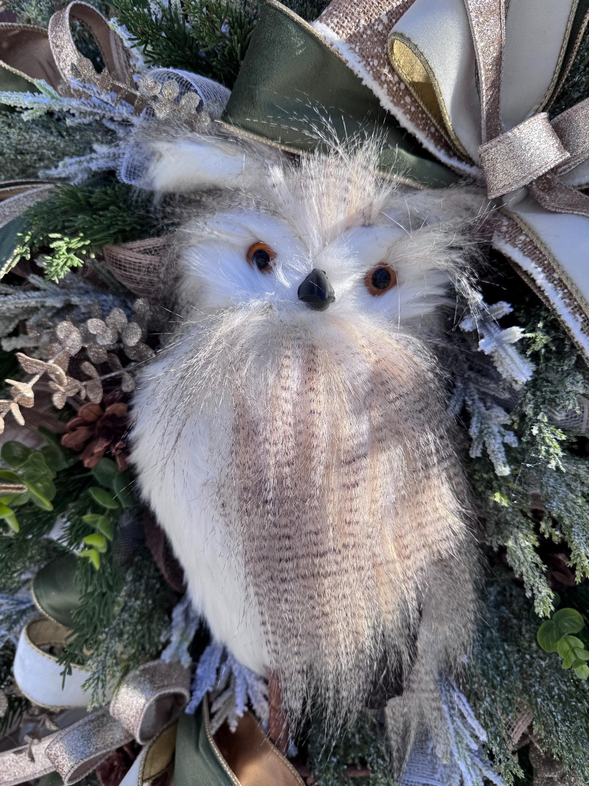 Rustic Winter Owl Wreath, Luxury Holiday Wall Hanger, Elegant Winter Wedding Centerpiece, Hostess Gift