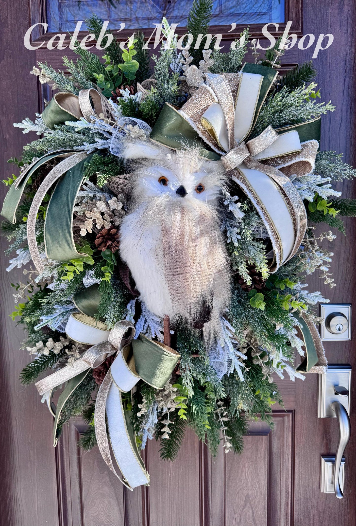 Rustic Winter Owl Wreath, Luxury Holiday Wall Hanger, Elegant Winter Wedding Centerpiece, Hostess Gift
