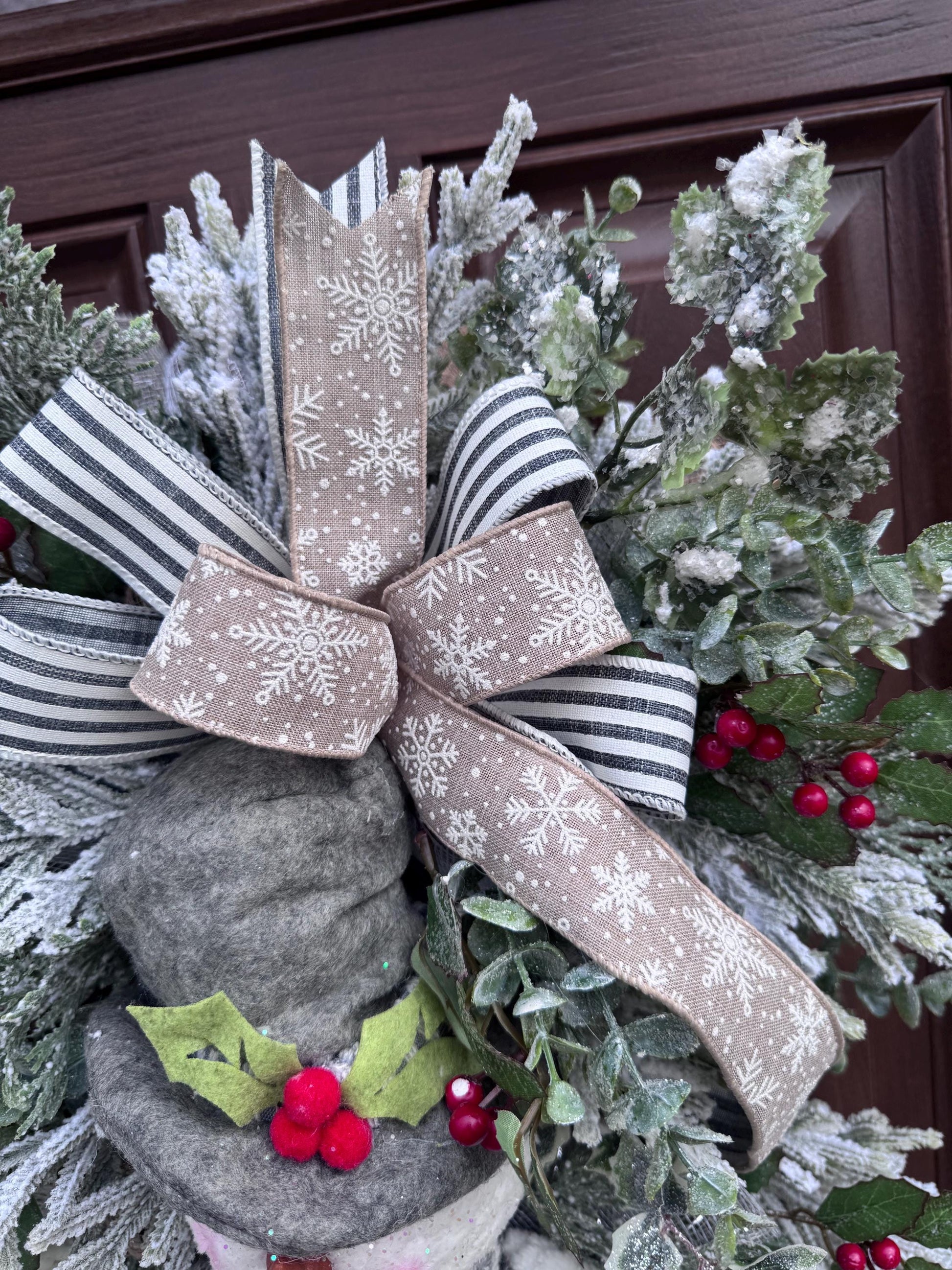 Winter Snowman Christmas Wreath • Rustic Flocked Pine Door Swag • Cozy Holiday Front Door Decor • Handmade Christmas Wreath