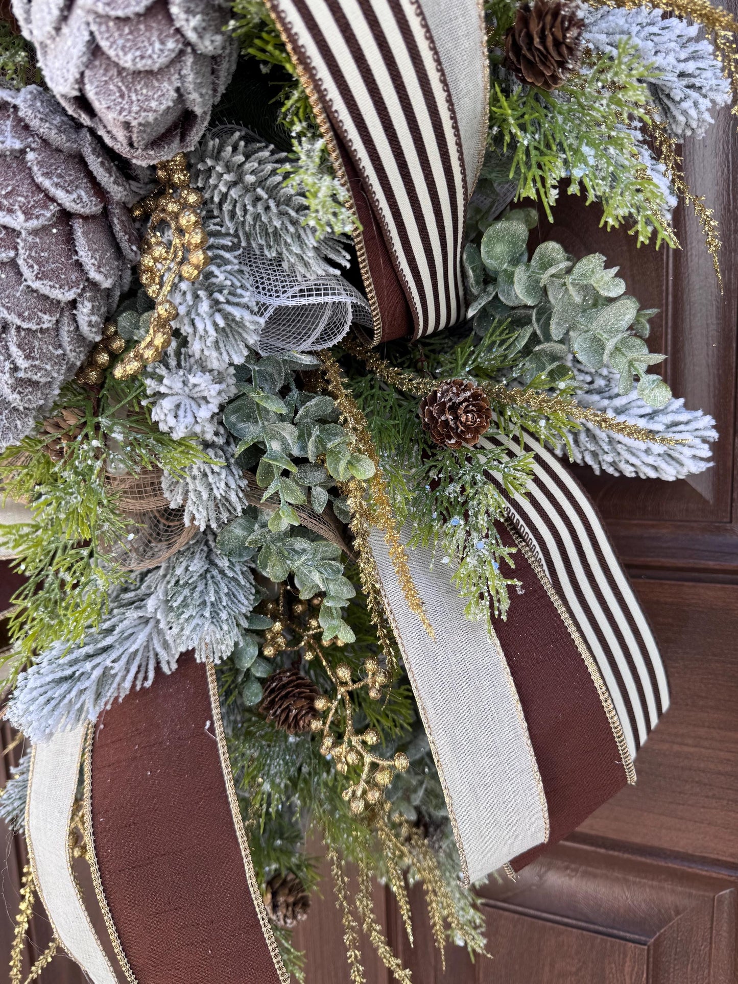 Rustic Winter Pinecone Wreath, Large Christmas Door Hanger, Woodland Holiday Wreath, Evergreen Farmhouse Decor