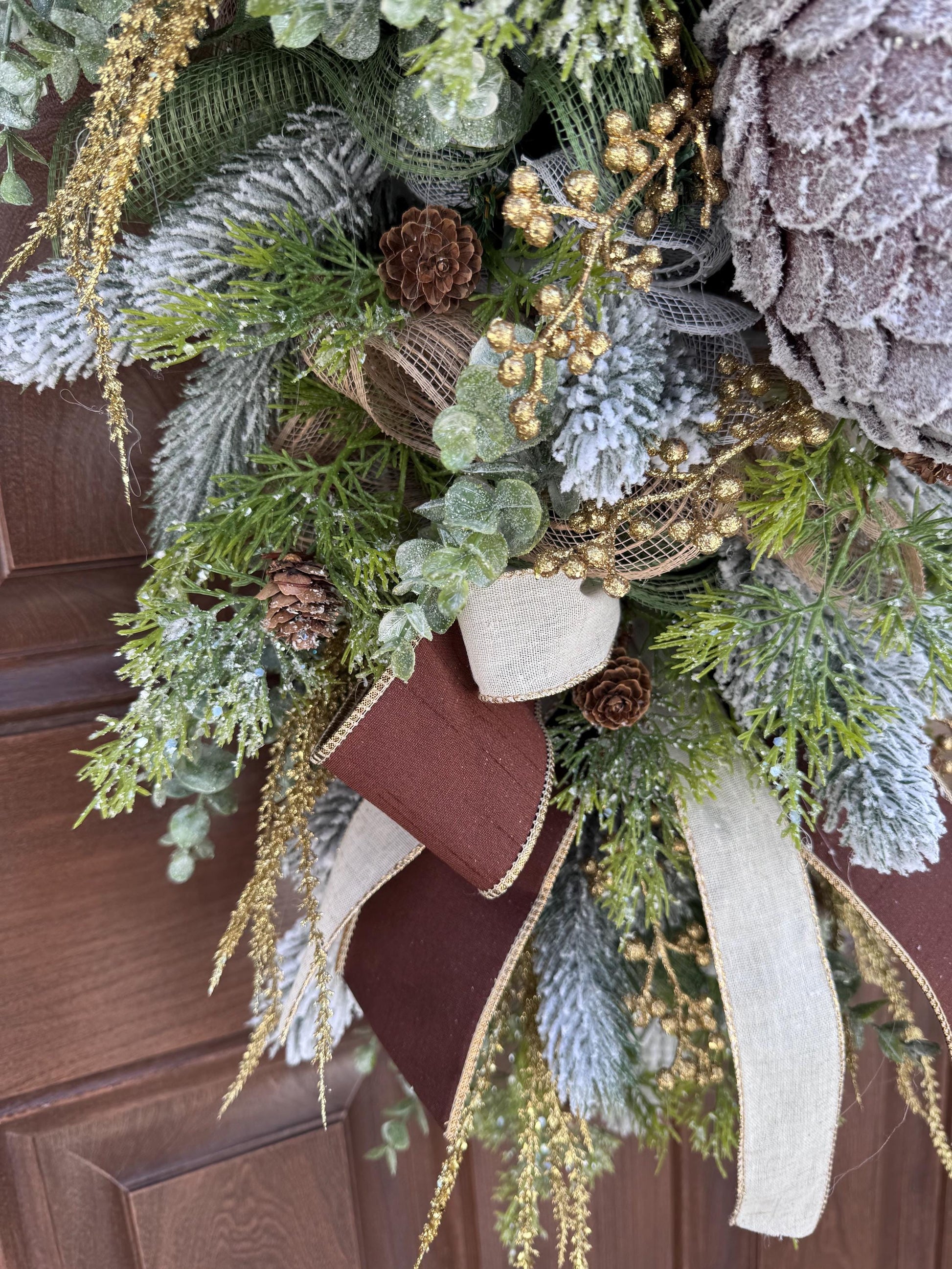 Rustic Winter Pinecone Wreath, Large Christmas Door Hanger, Woodland Holiday Wreath, Evergreen Farmhouse Decor