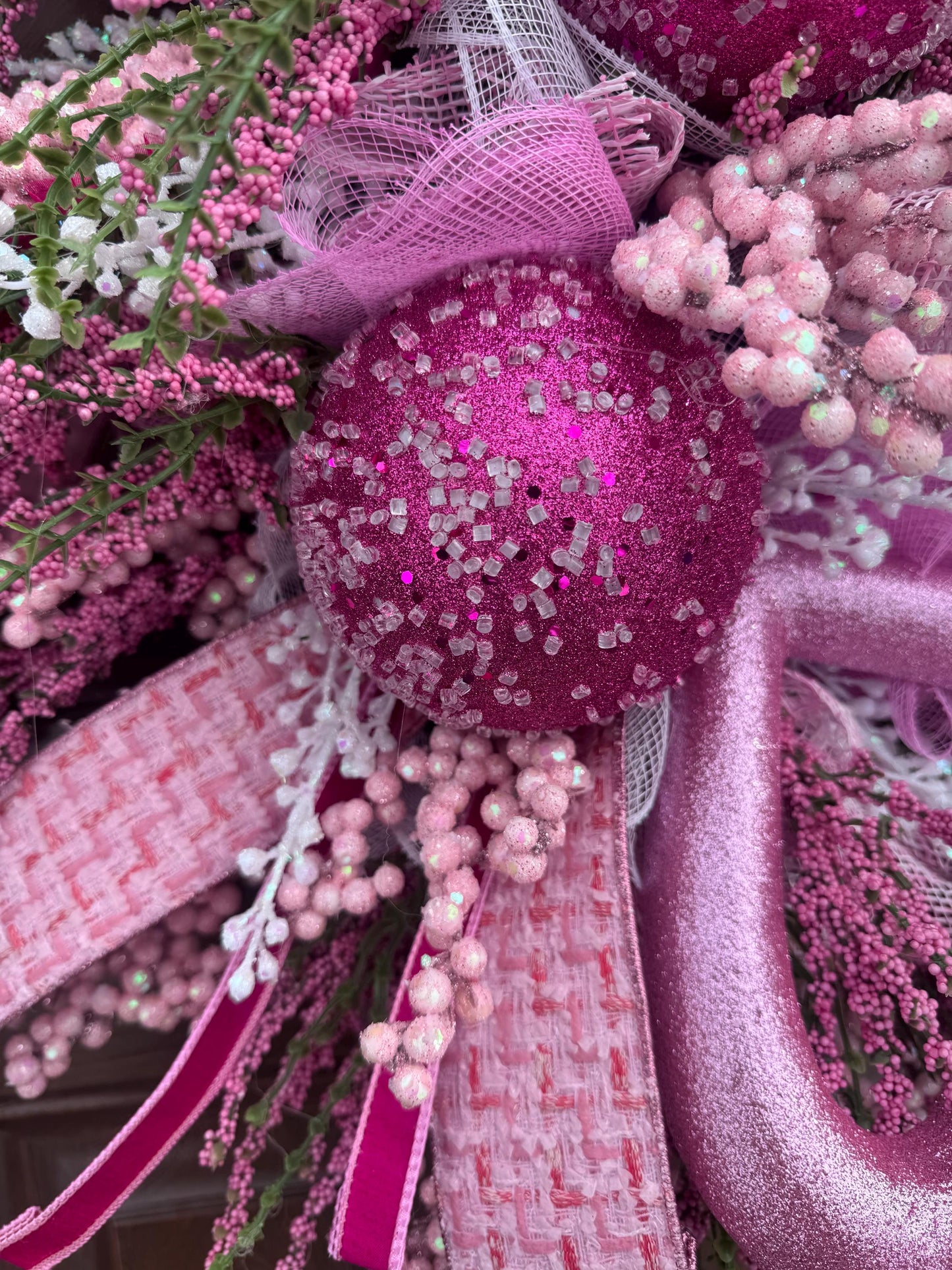 Whimsical Pink Valentine Swag Wreath, Romantic Heart Valentine Front Door Decor, Handmade Valentine Swag