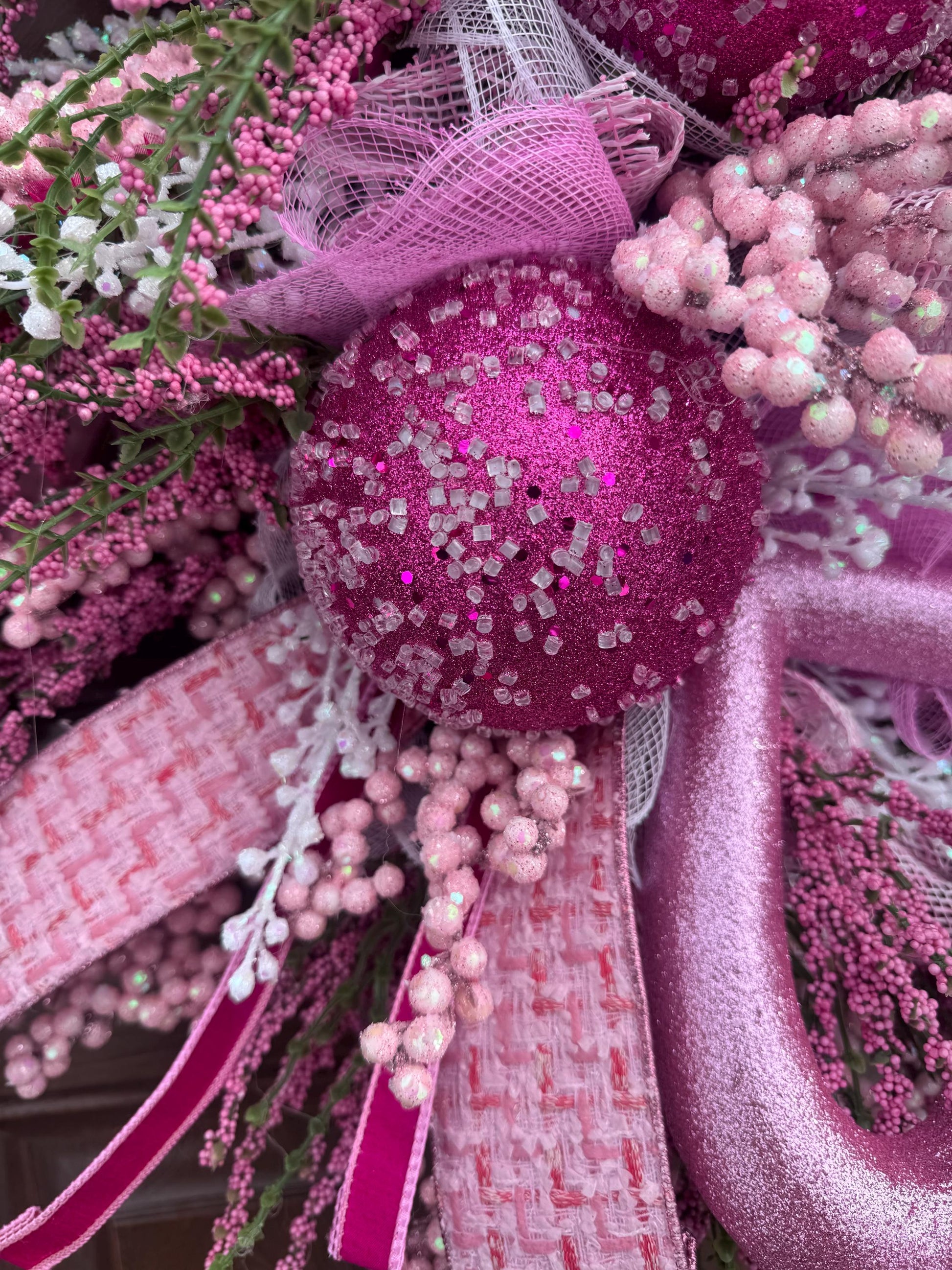 Whimsical Pink Valentine Swag Wreath, Romantic Heart Valentine Front Door Decor, Handmade Valentine Swag