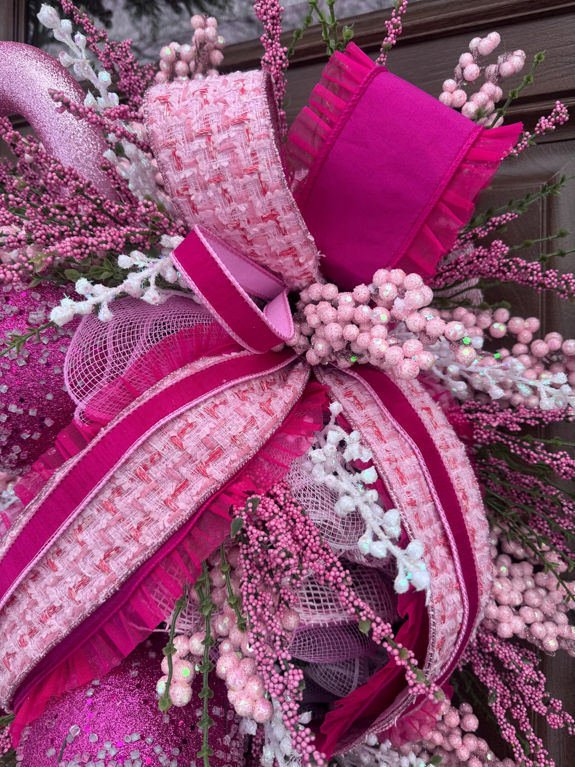 Whimsical Pink Valentine Swag Wreath, Romantic Heart Valentine Front Door Decor, Handmade Valentine Swag