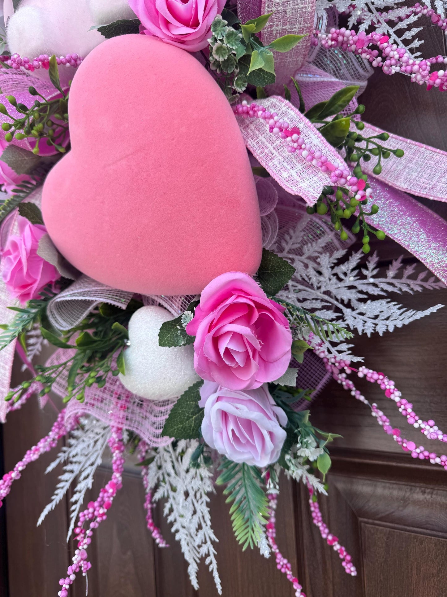 Pink Bear Valentines Day Wreath, Romantic Heart Love Wreath for Outdoor Porch or Indoor Office Wall Hanging, Glam Home Decor