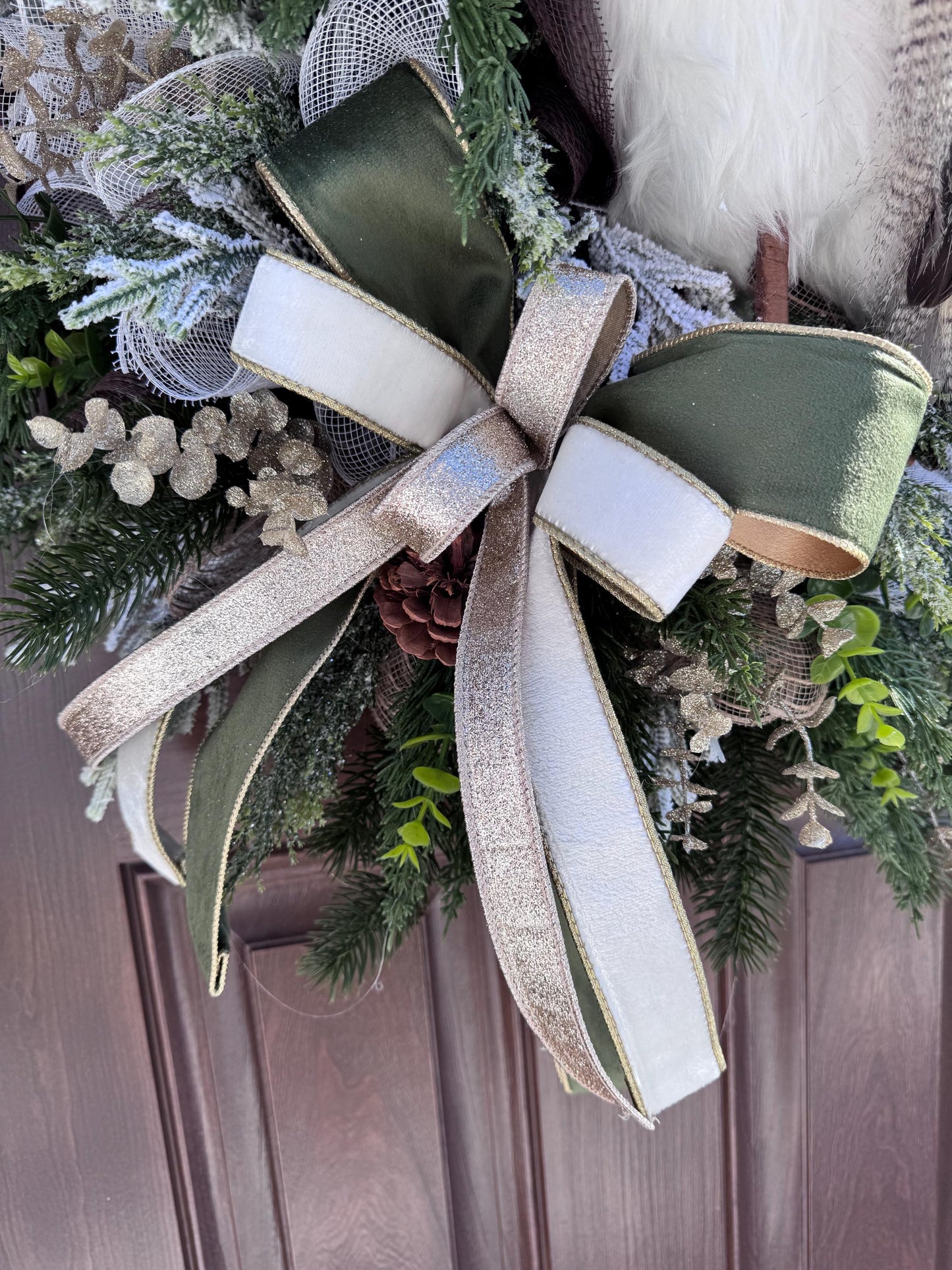 Rustic Winter Owl Wreath, Luxury Holiday Wall Hanger, Elegant Winter Wedding Centerpiece, Hostess Gift