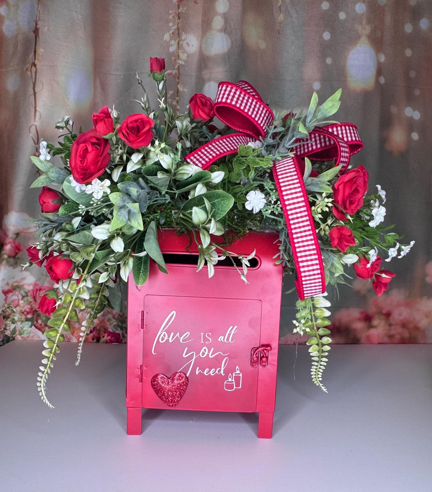 Romantic Valentine’s Floral Arrangement | Red Mailbox Valentine Decor | Handmade Home Decor