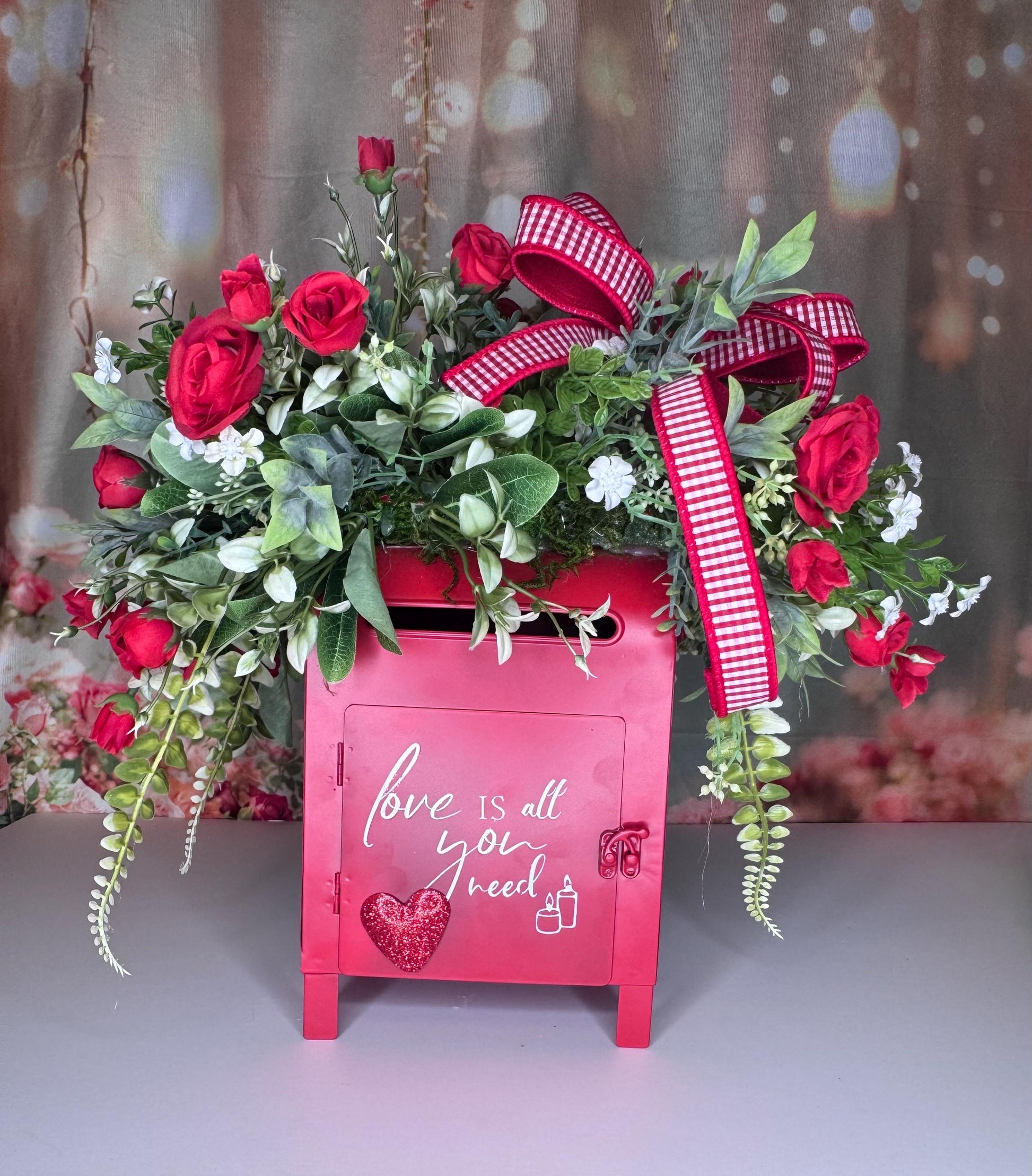 Romantic Valentine’s Floral Arrangement | Red Mailbox Valentine Decor | Handmade Home Decor
