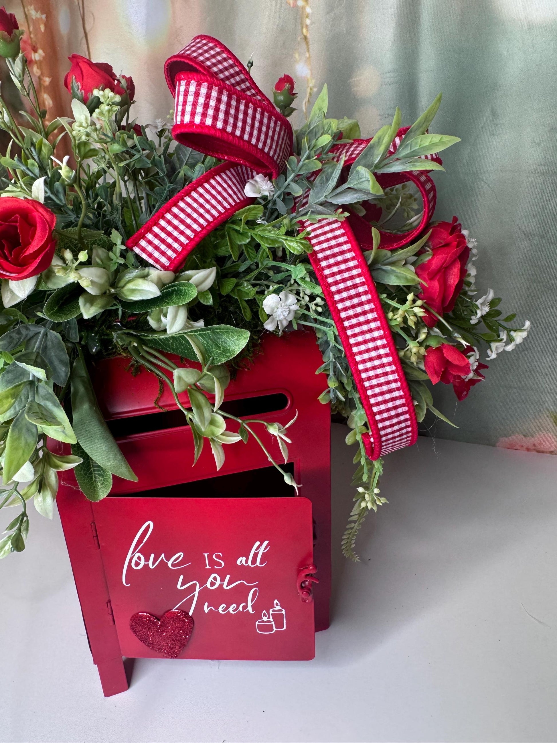 Romantic Valentine’s Floral Arrangement | Red Mailbox Valentine Decor | Handmade Home Decor