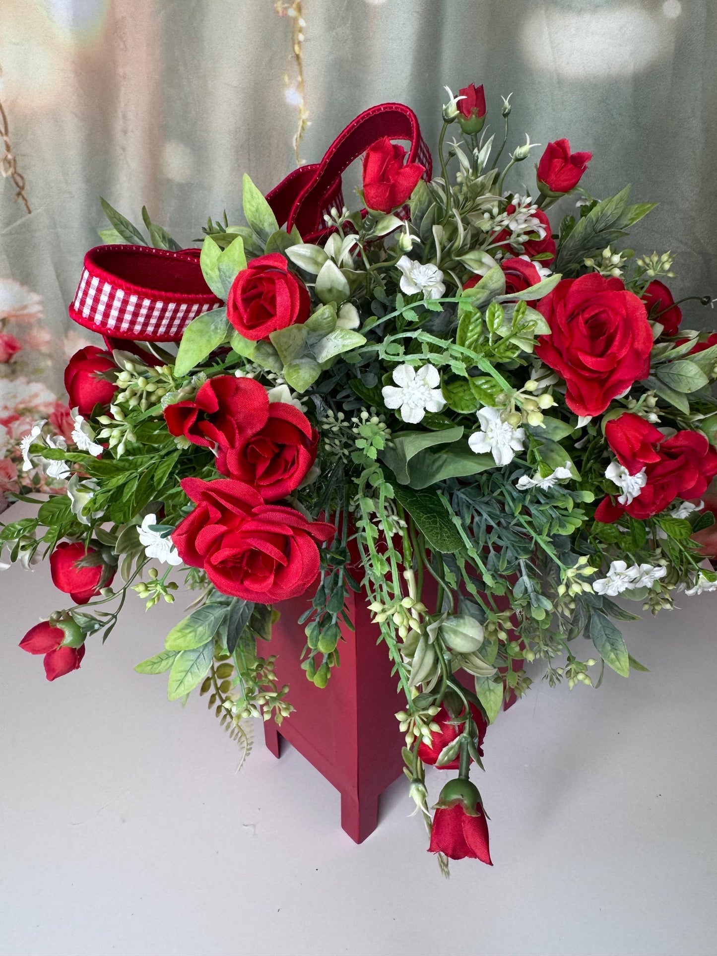 Romantic Valentine’s Floral Arrangement | Red Mailbox Valentine Decor | Handmade Home Decor
