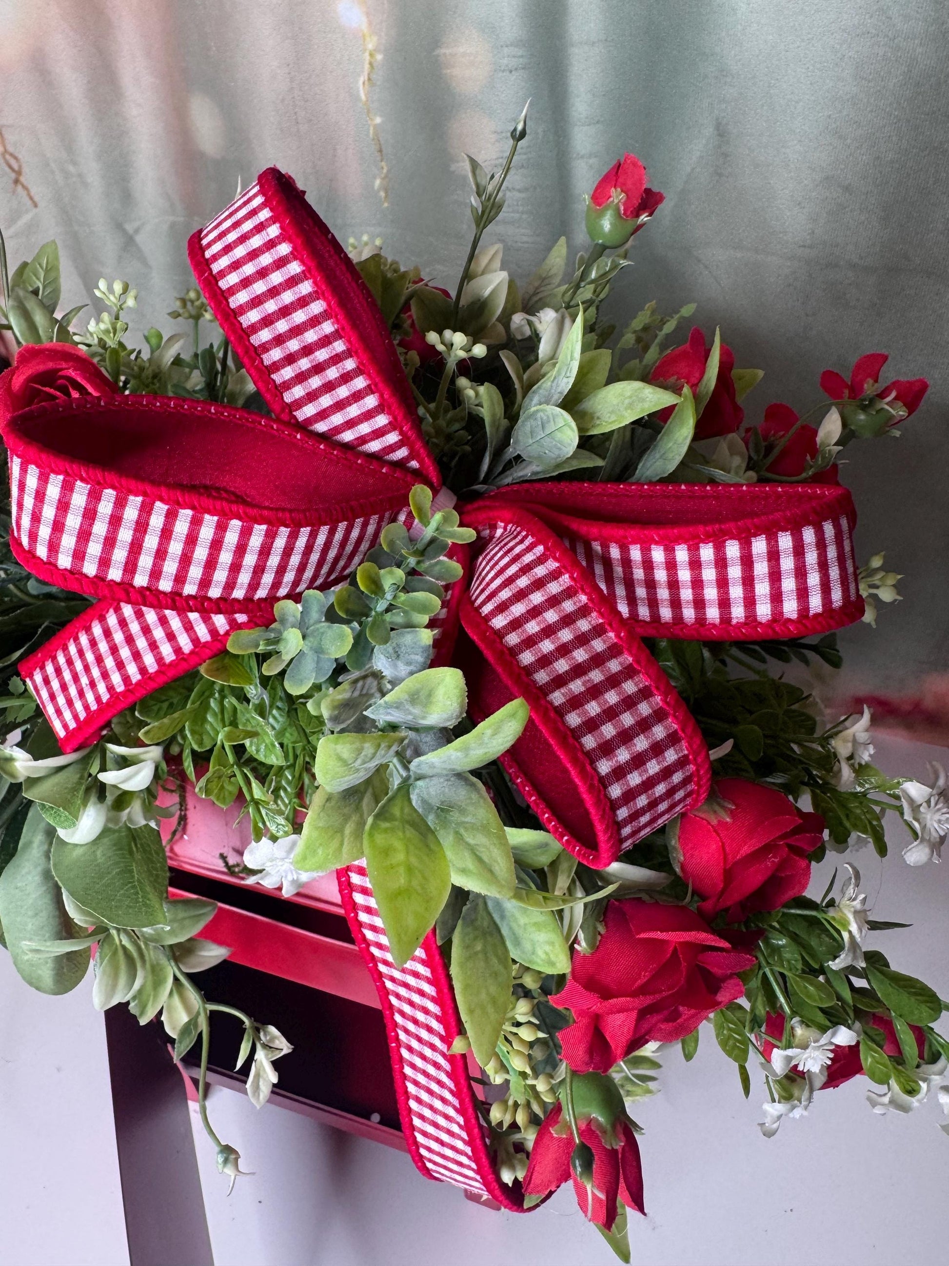 Romantic Valentine’s Floral Arrangement | Red Mailbox Valentine Decor | Handmade Home Decor