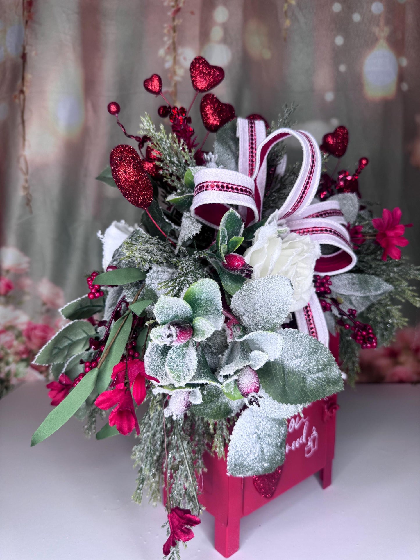 Valentine’s Red Mailbox Floral Arrangement | Love Is All You Need Decor | Romantic Valentine Centerpiece | Handmade Home Decor