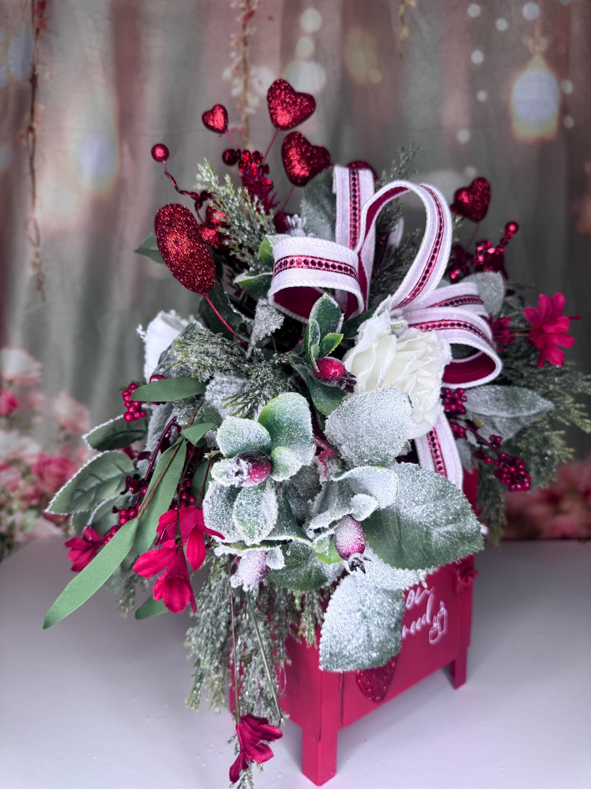 Valentine’s Red Mailbox Floral Arrangement | Love Is All You Need Decor | Romantic Valentine Centerpiece | Handmade Home Decor