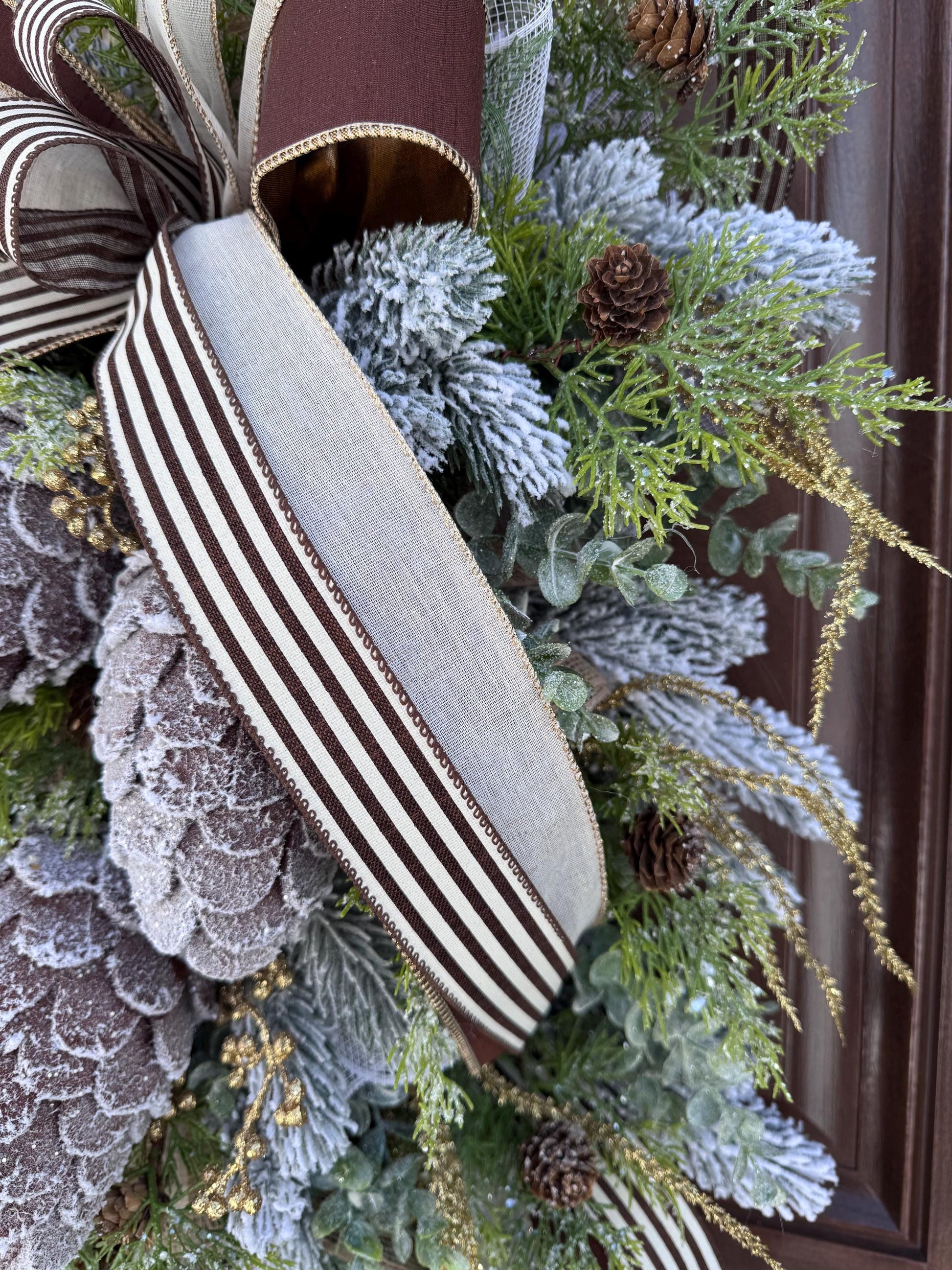 Rustic Winter Pinecone Wreath, Large Christmas Door Hanger, Woodland Holiday Wreath, Evergreen Farmhouse Decor