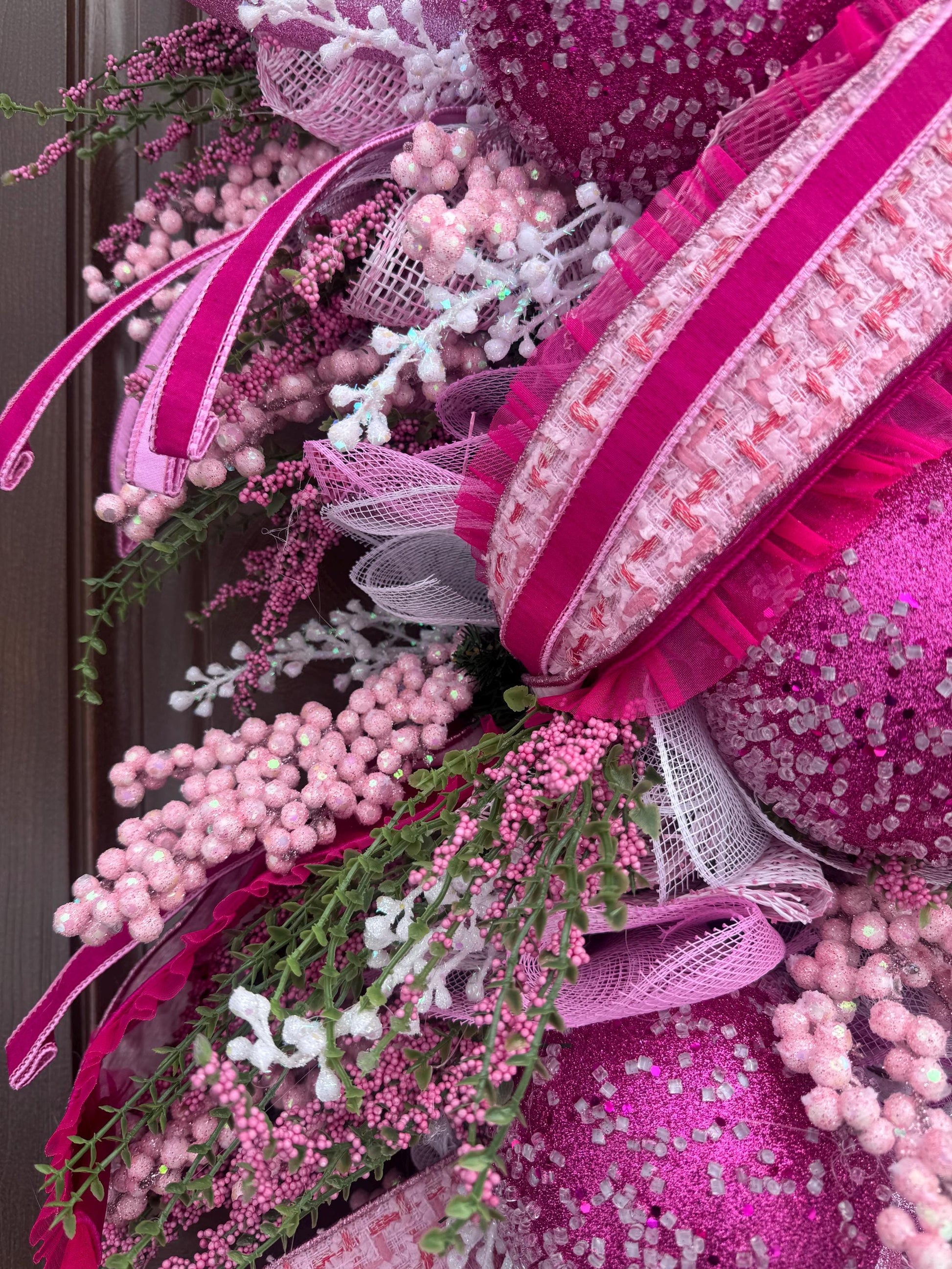 Whimsical Pink Valentine Swag Wreath, Romantic Heart Valentine Front Door Decor, Handmade Valentine Swag