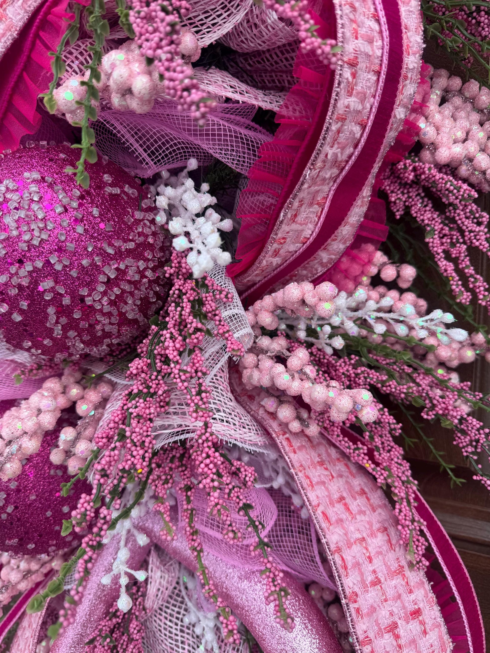 Whimsical Pink Valentine Swag Wreath, Romantic Heart Valentine Front Door Decor, Handmade Valentine Swag