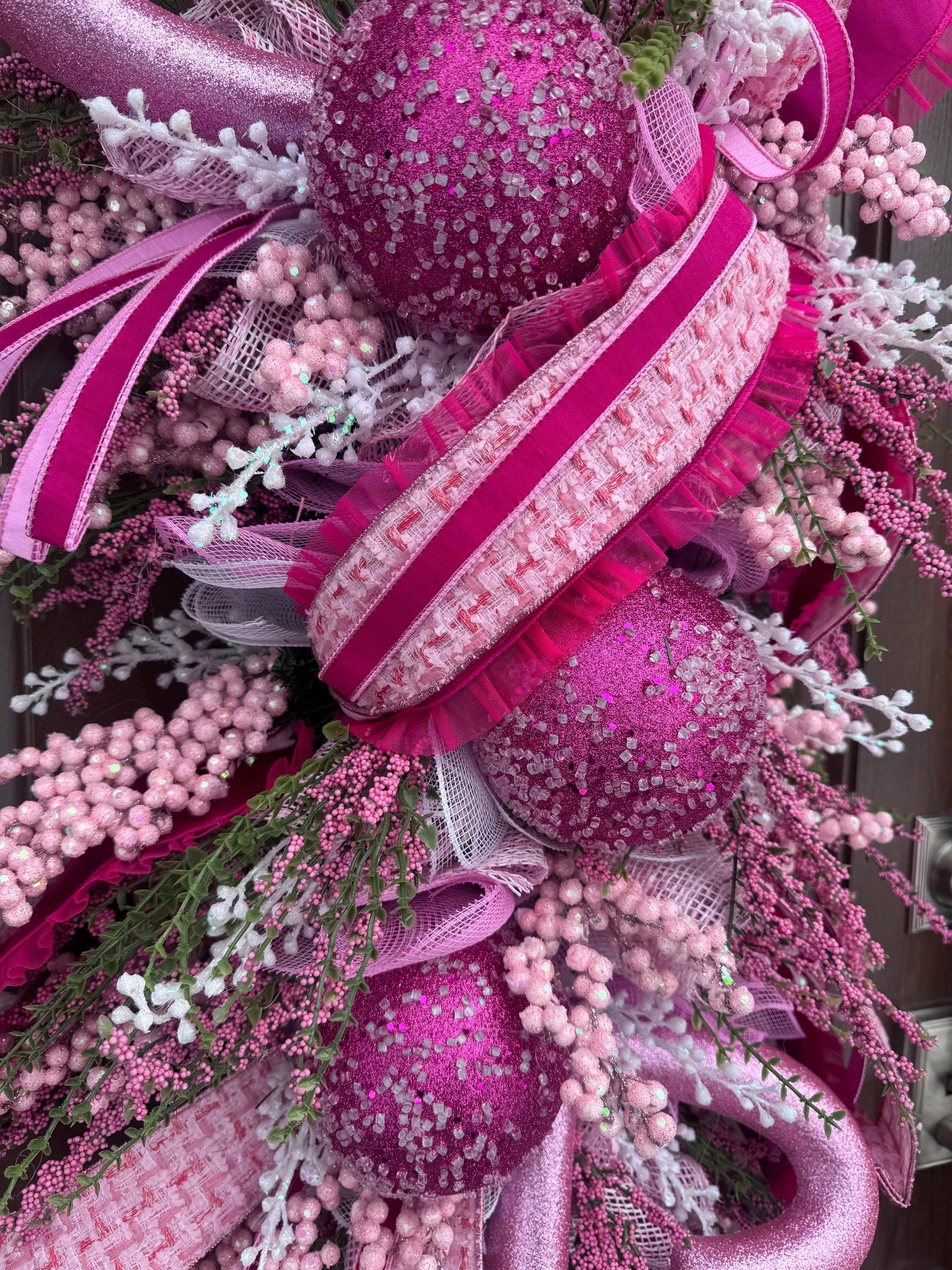 Whimsical Pink Valentine Swag Wreath, Romantic Heart Valentine Front Door Decor, Handmade Valentine Swag