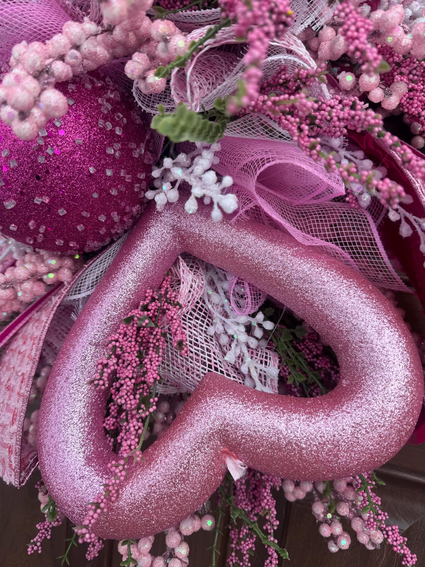 Whimsical Pink Valentine Swag Wreath, Romantic Heart Valentine Front Door Decor, Handmade Valentine Swag