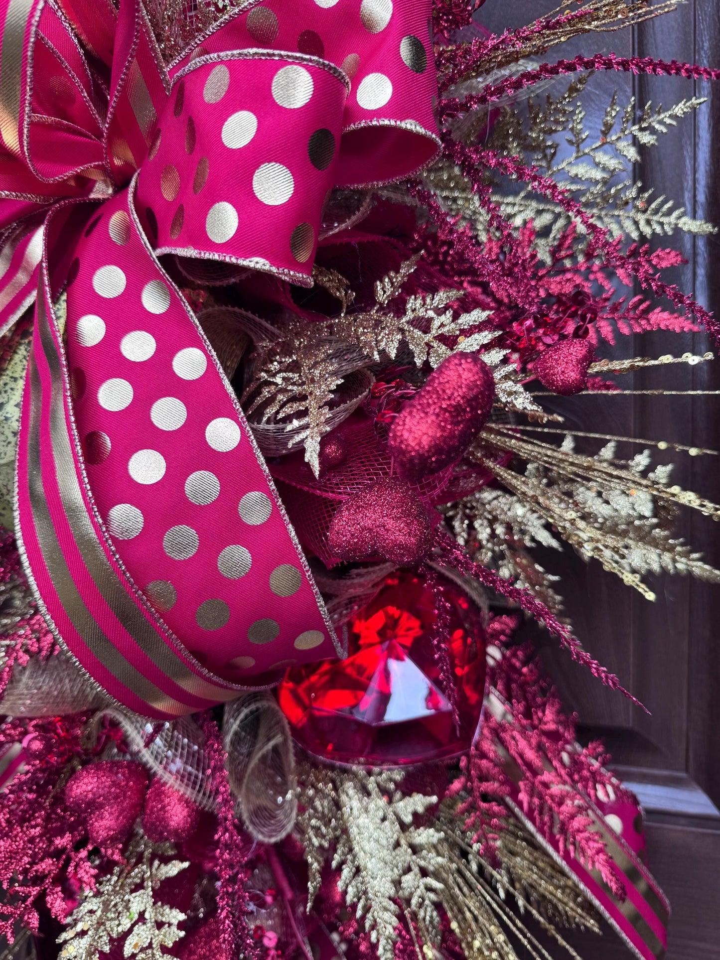 Red & Gold Valentine Door Swag | Elegant Heart Front Door Decor | Romantic Winter to Valentine Wreath Alternative