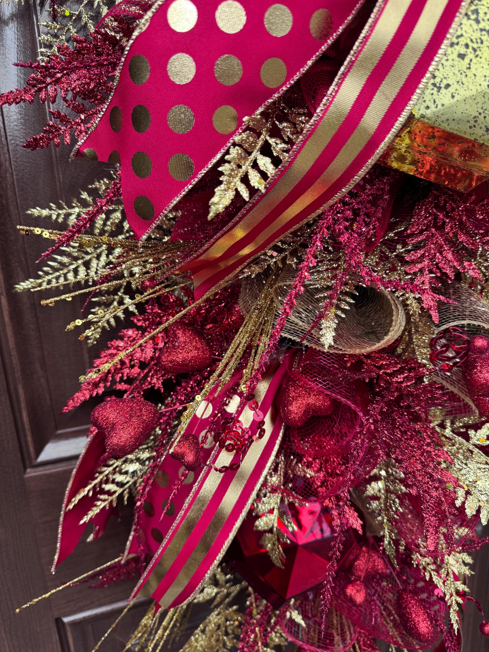 Red & Gold Valentine Door Swag | Elegant Heart Front Door Decor | Romantic Winter to Valentine Wreath Alternative