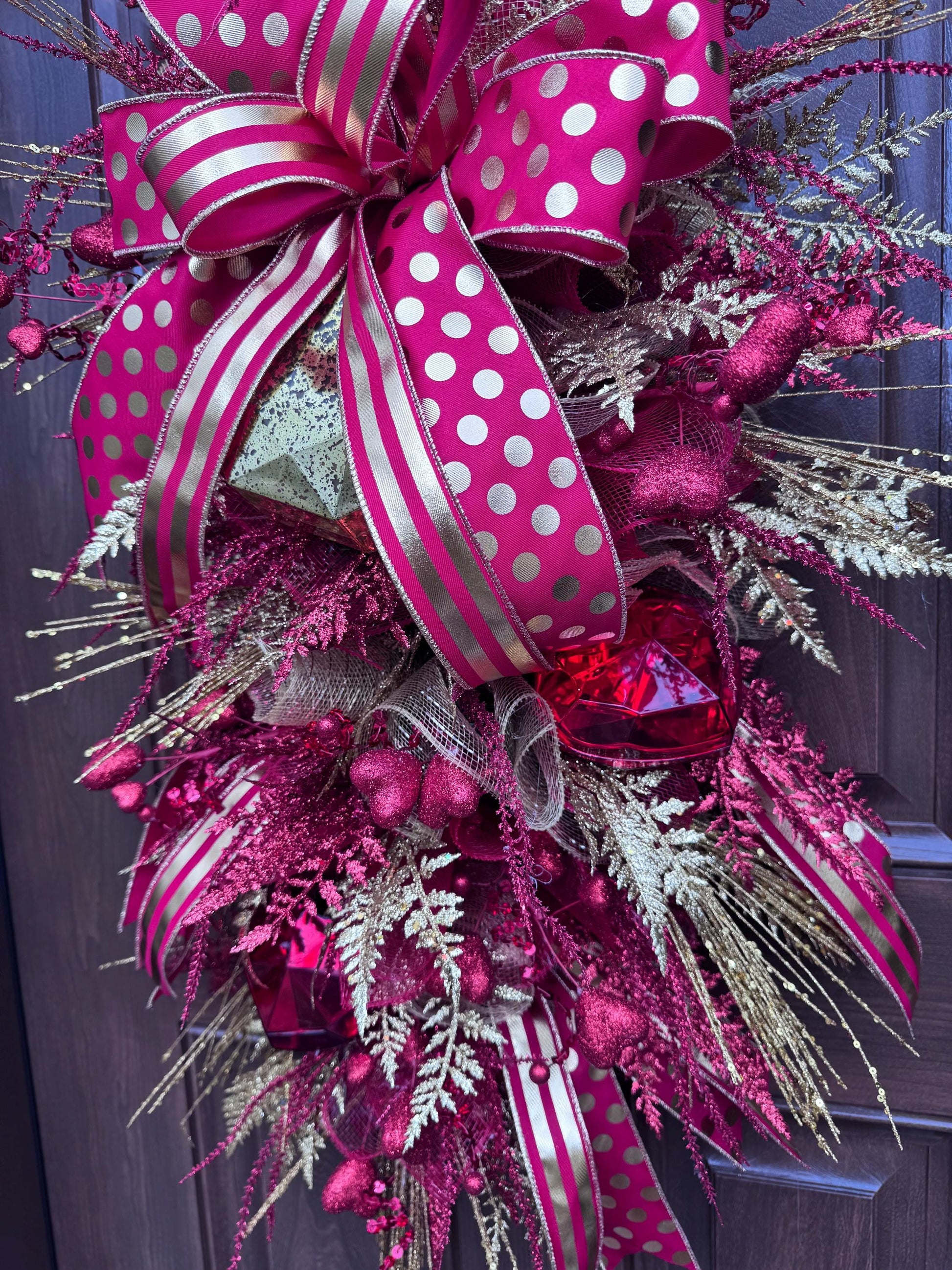 Red & Gold Valentine Door Swag | Elegant Heart Front Door Decor | Romantic Winter to Valentine Wreath Alternative