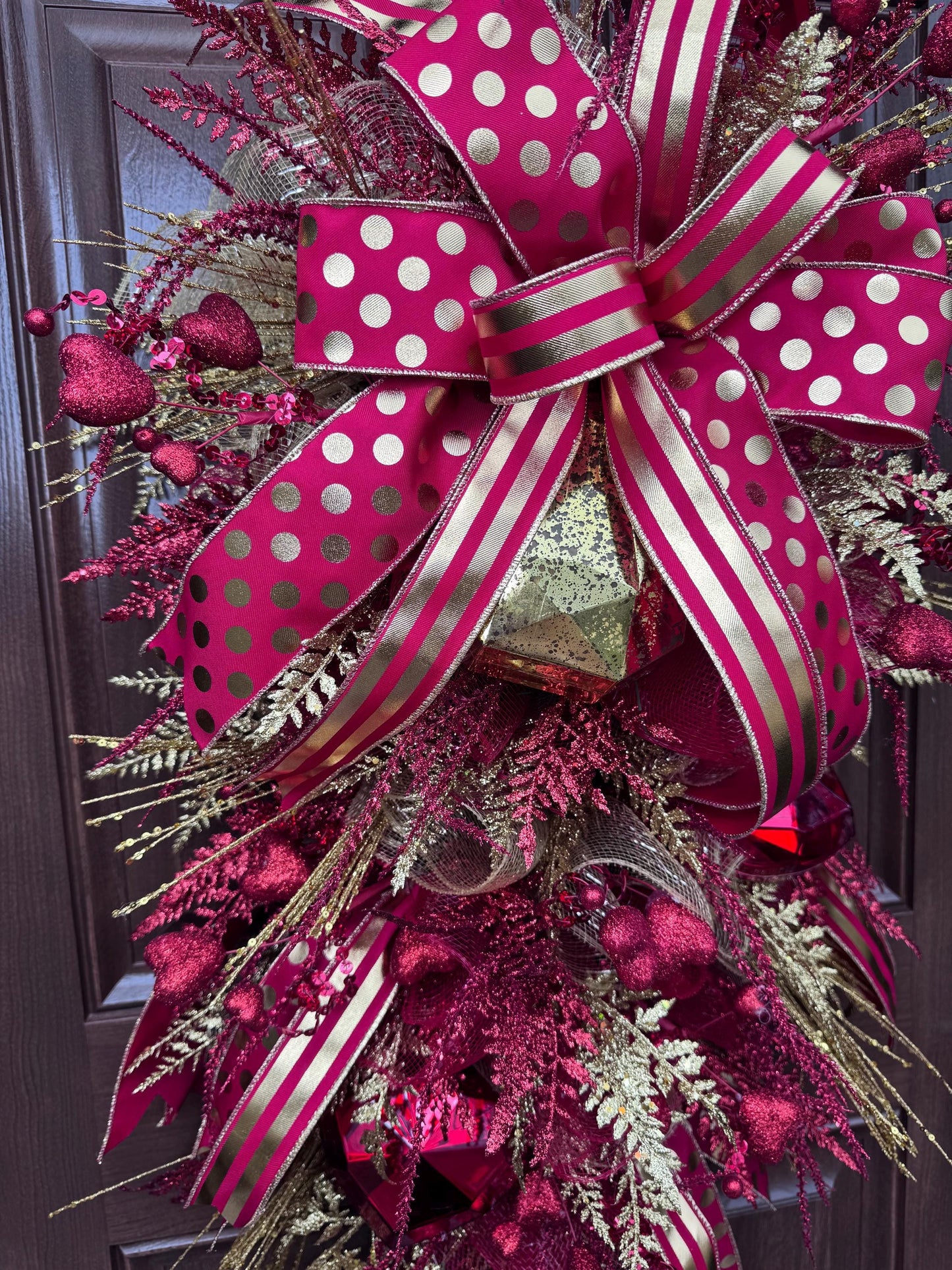 Red & Gold Valentine Door Swag | Elegant Heart Front Door Decor | Romantic Winter to Valentine Wreath Alternative