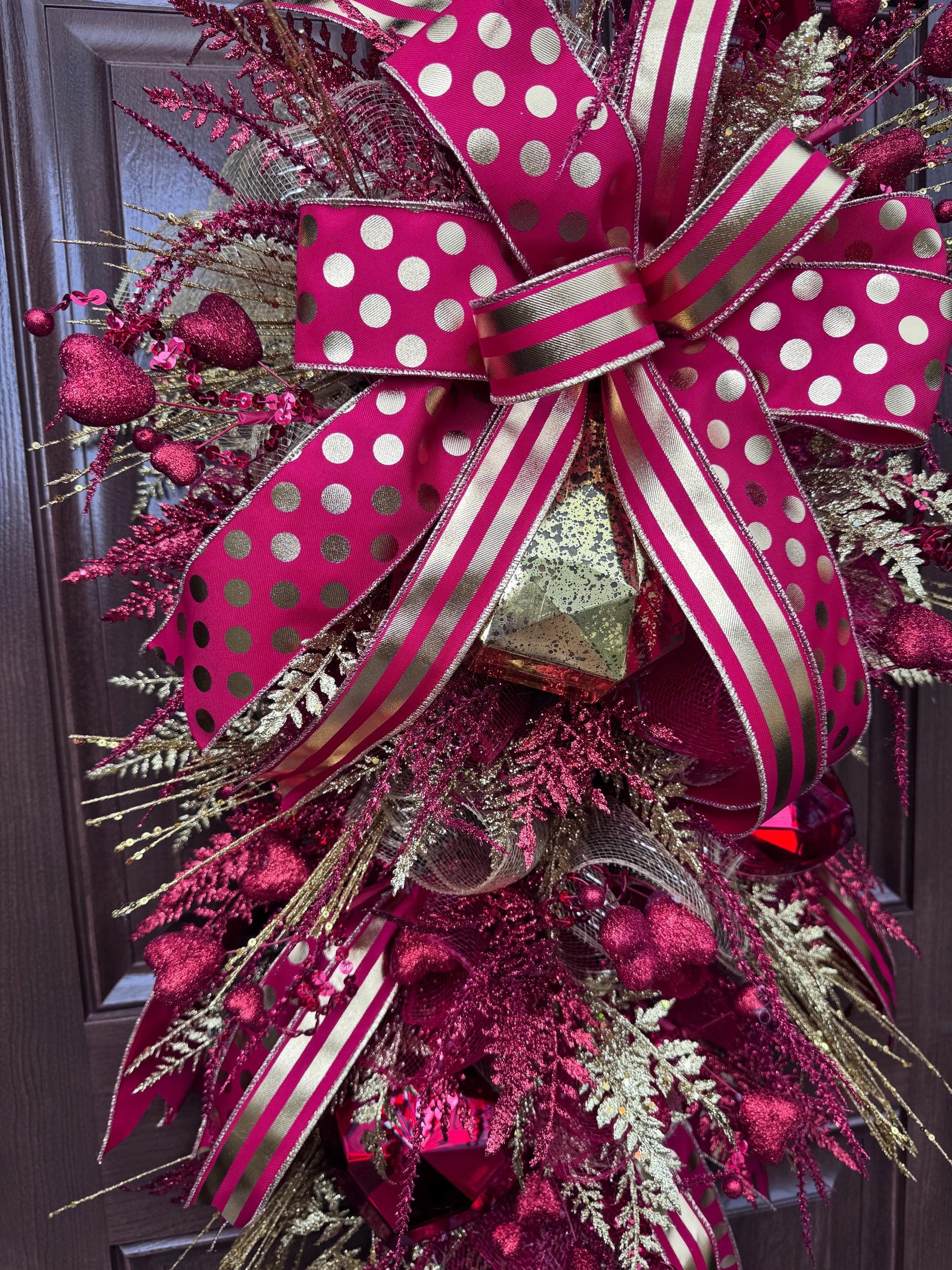 Red & Gold Valentine Door Swag | Elegant Heart Front Door Decor | Romantic Winter to Valentine Wreath Alternative