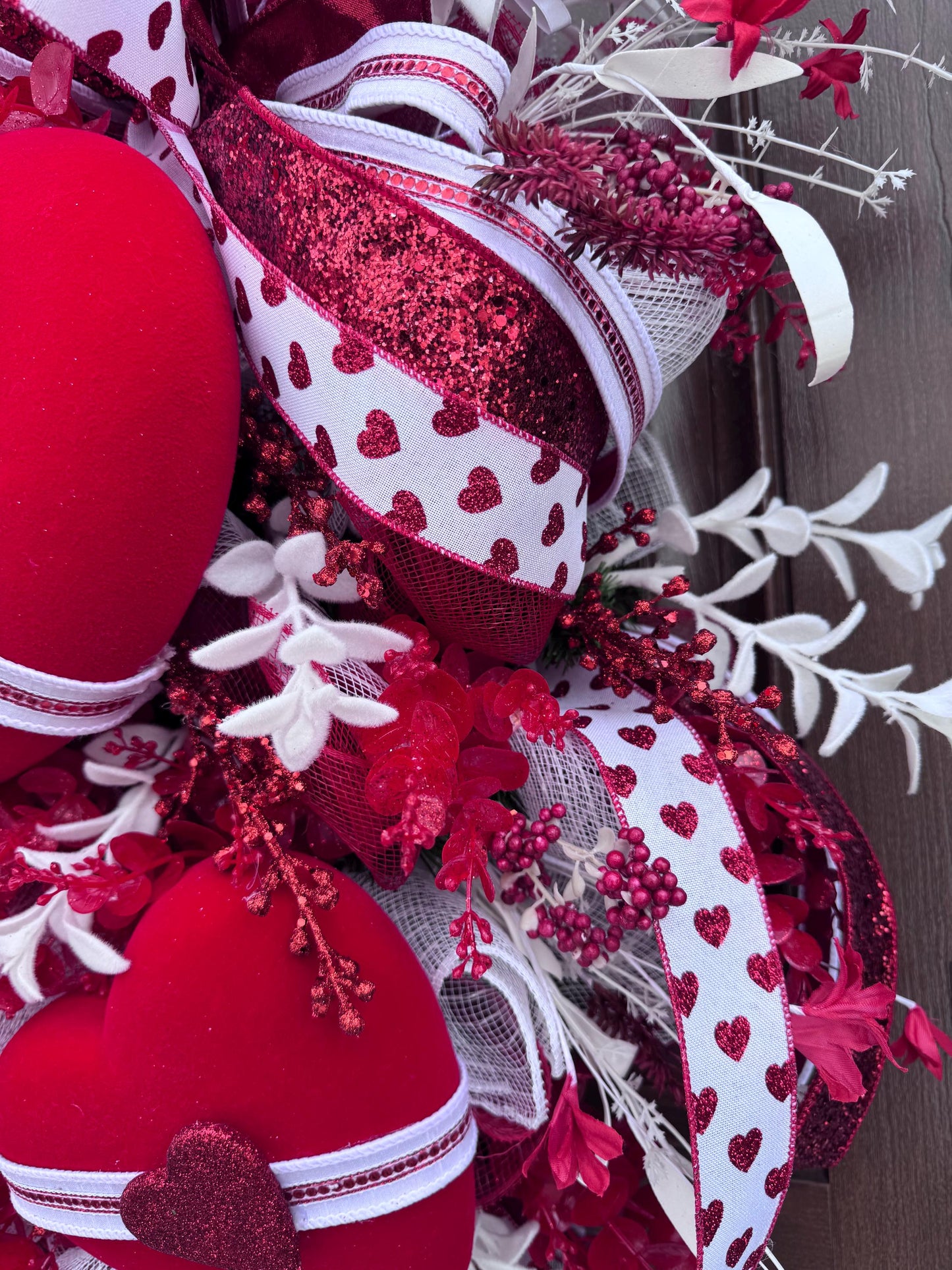 Valentine’s Day Heart Wreath, Red and White Front Door Decor, Love Theme Hanger, Romantic Handmade Gift Idea