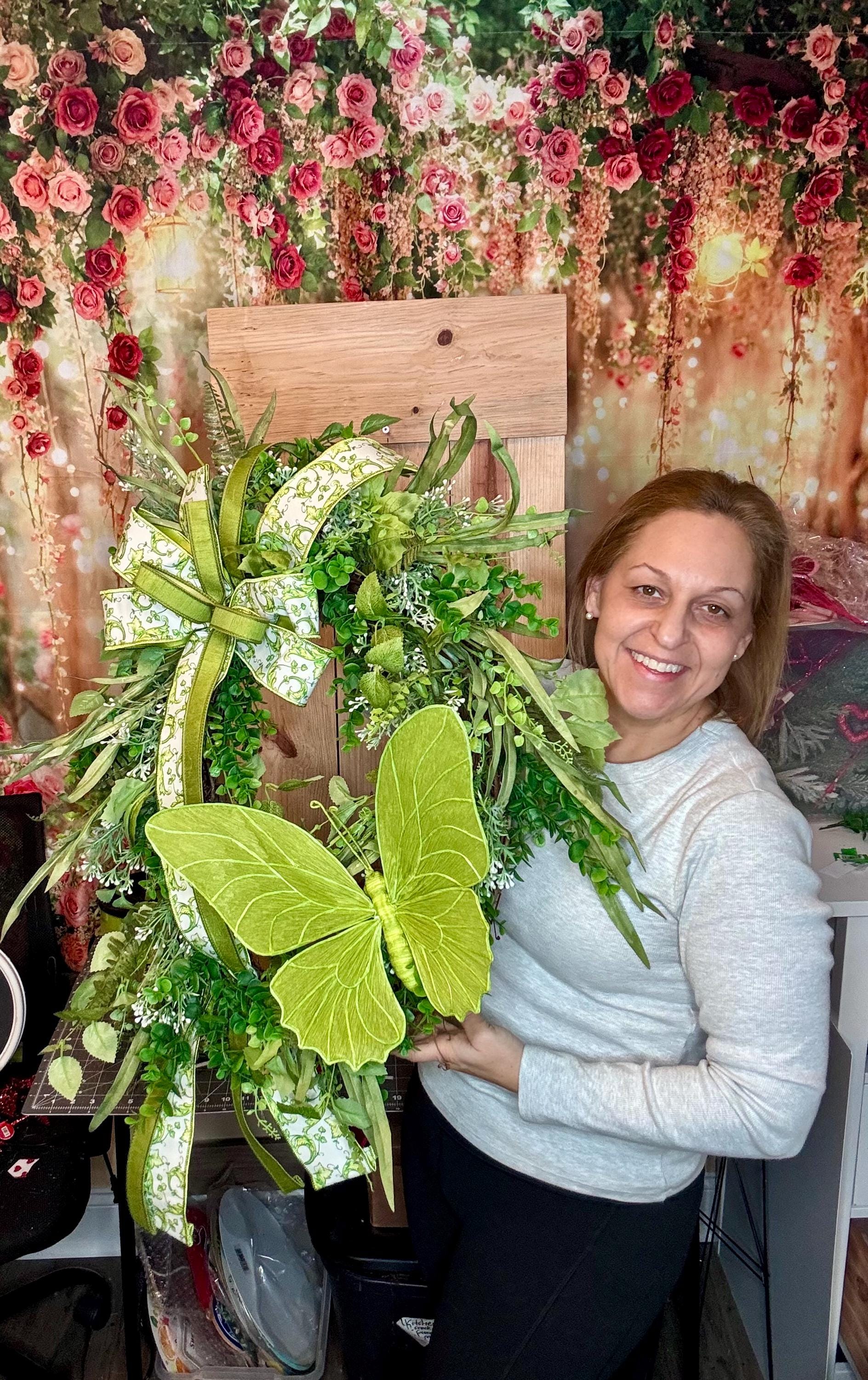 XL Chinoiserie Butterfly Grapevine Wreath, Green Spring Door Wreath, Everyday Door Hanger for Outdoor Porch, Gift for her Mom