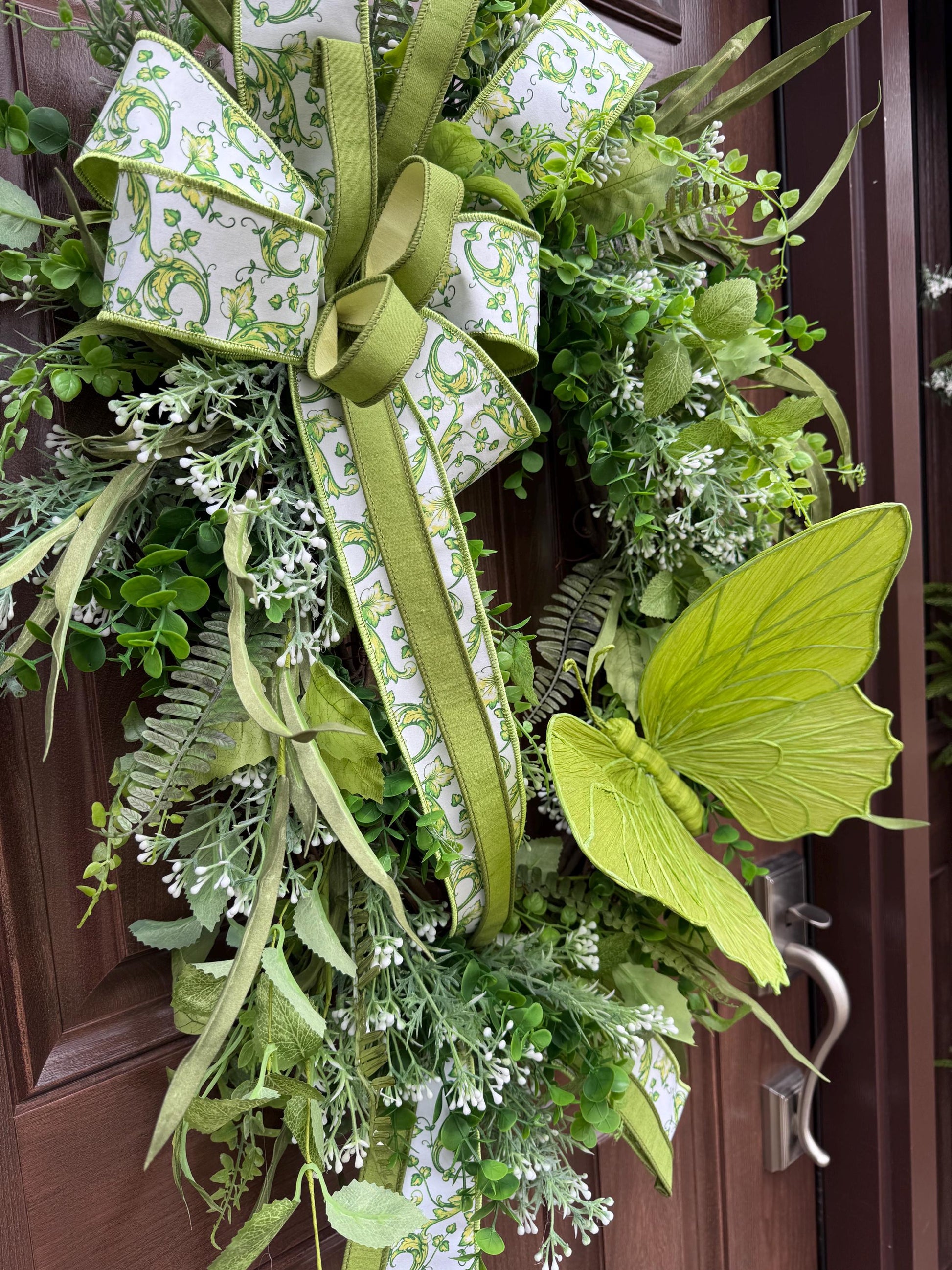 XL Chinoiserie Butterfly Grapevine Wreath, Green Spring Door Wreath, Everyday Door Hanger for Outdoor Porch, Gift for her Mom
