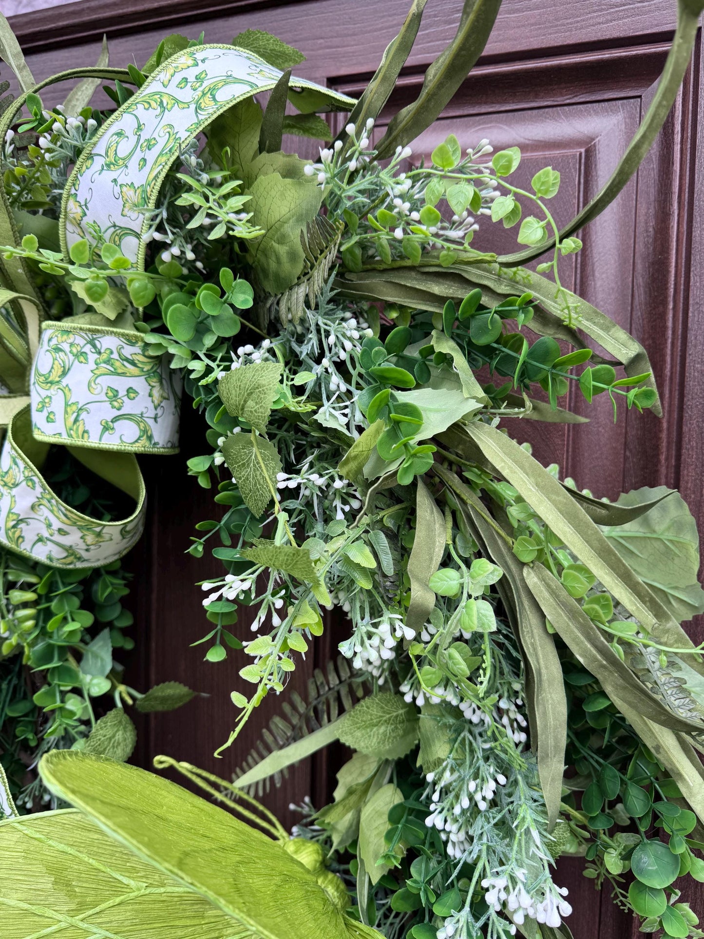 XL Chinoiserie Butterfly Grapevine Wreath, Green Spring Door Wreath, Everyday Door Hanger for Outdoor Porch, Gift for her Mom