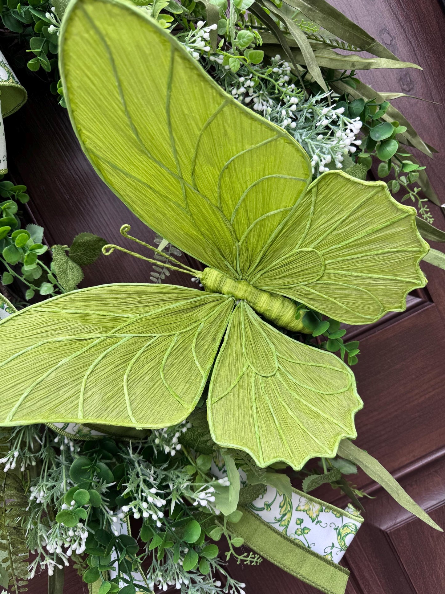 XL Chinoiserie Butterfly Grapevine Wreath, Green Spring Door Wreath, Everyday Door Hanger for Outdoor Porch, Gift for her Mom