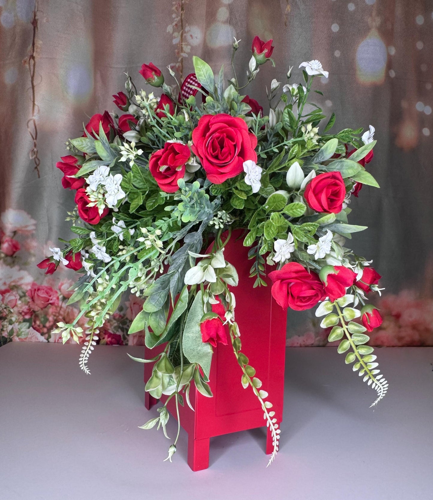 Romantic Valentine’s Floral Arrangement | Red Mailbox Valentine Decor | Handmade Home Decor