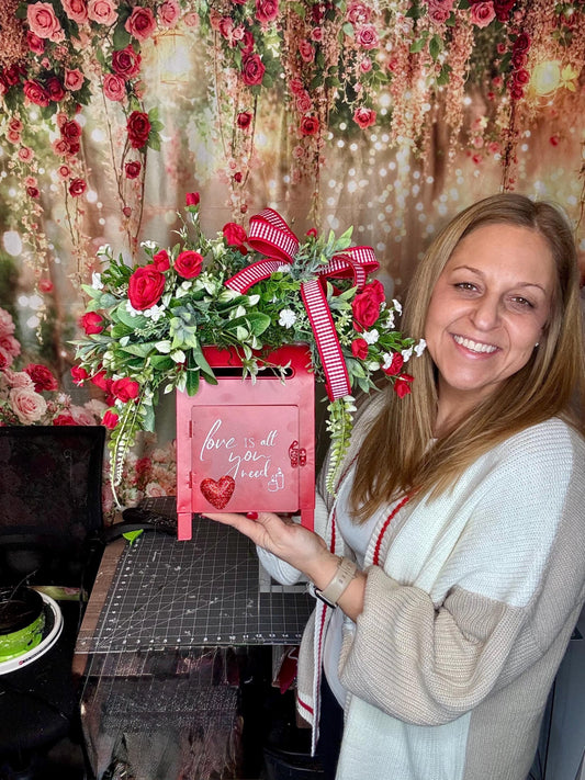 Romantic Valentine’s Floral Arrangement | Red Mailbox Valentine Decor | Handmade Home Decor