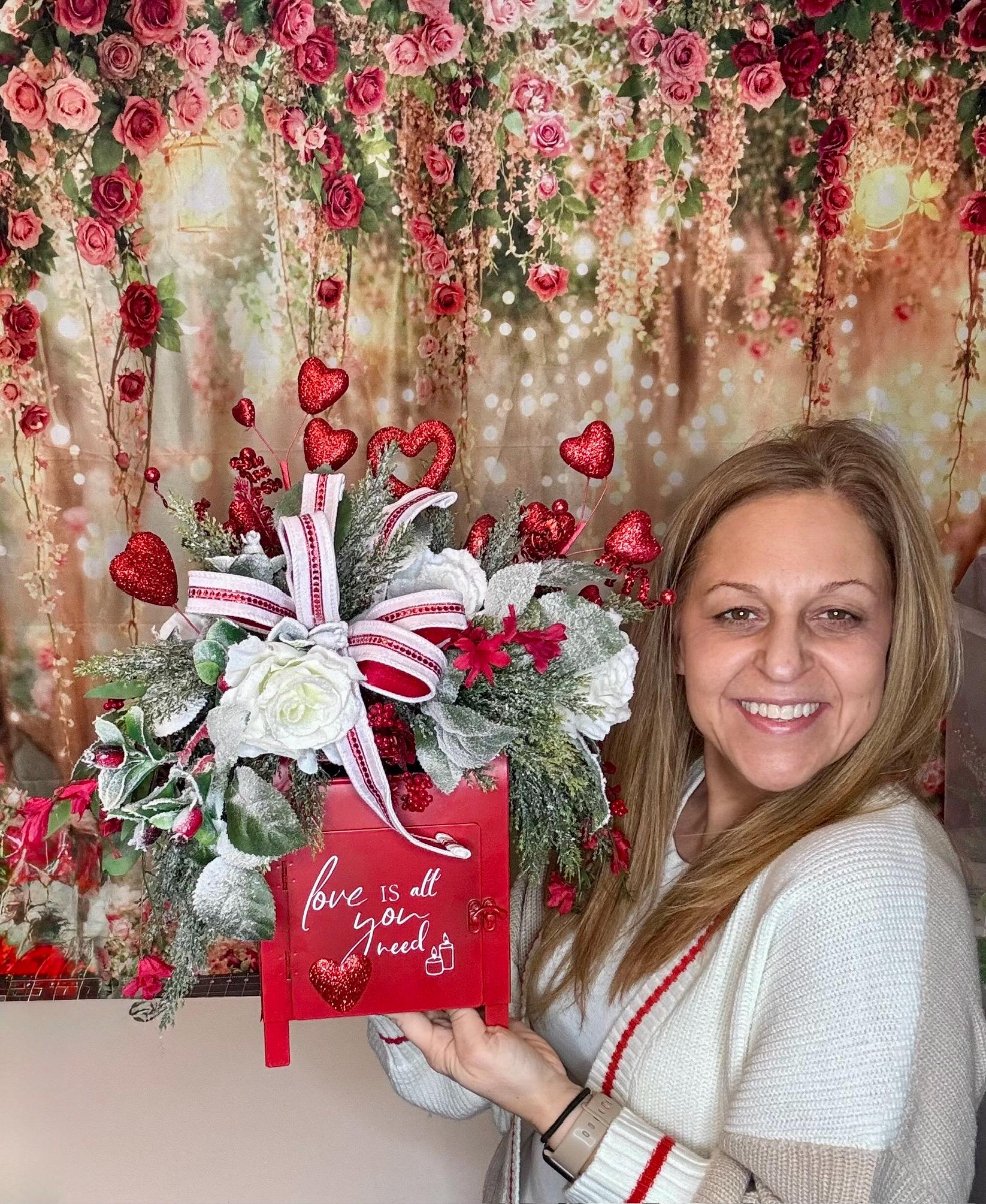 Valentine’s Red Mailbox Floral Arrangement | Love Is All You Need Decor | Romantic Valentine Centerpiece | Handmade Home Decor