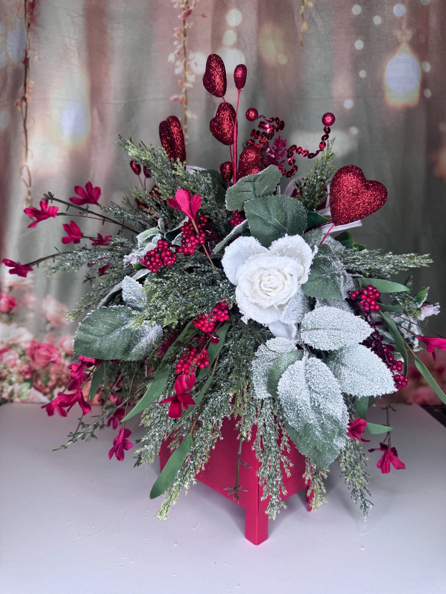 Valentine’s Red Mailbox Floral Arrangement | Love Is All You Need Decor | Romantic Valentine Centerpiece | Handmade Home Decor