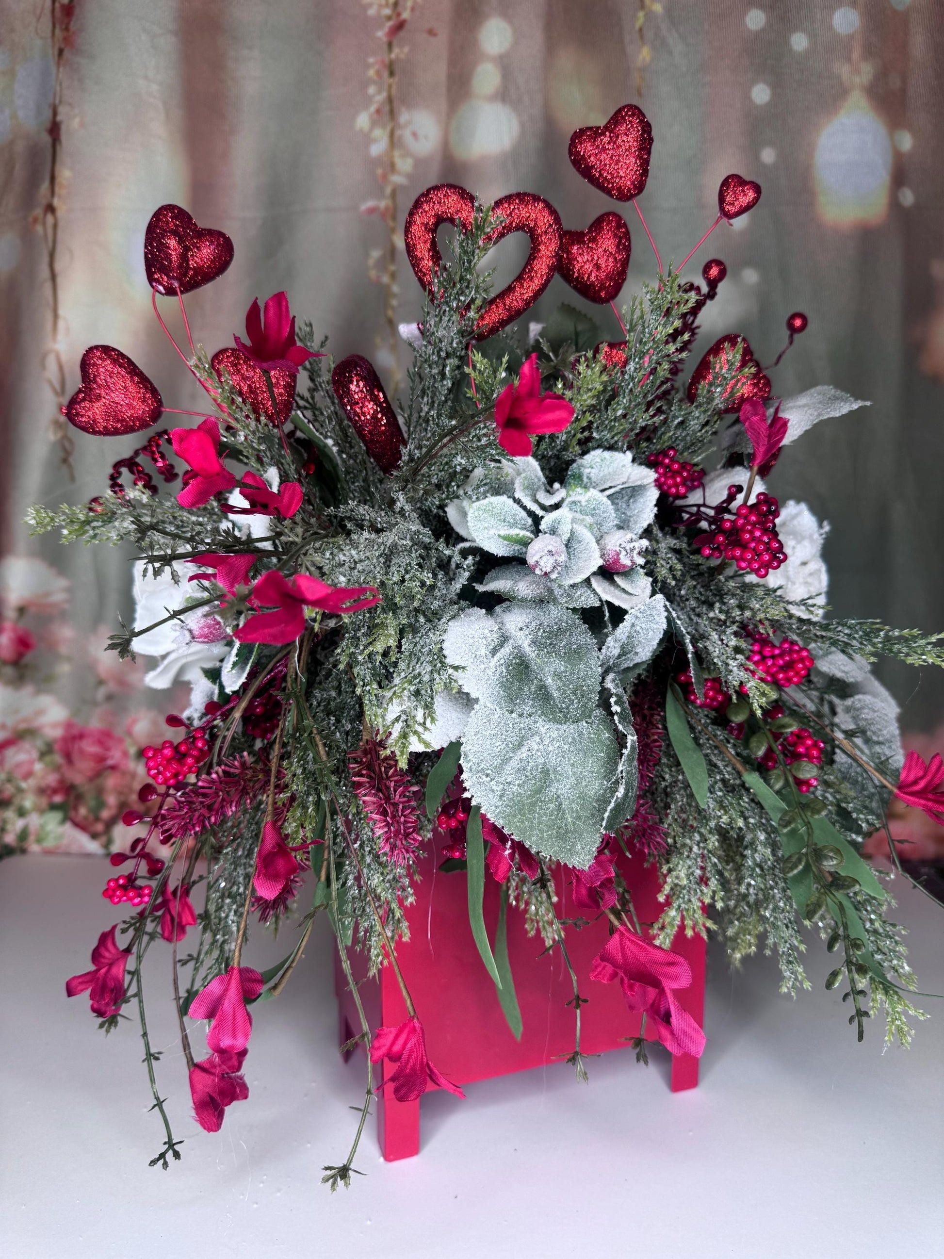 Valentine’s Red Mailbox Floral Arrangement | Love Is All You Need Decor | Romantic Valentine Centerpiece | Handmade Home Decor