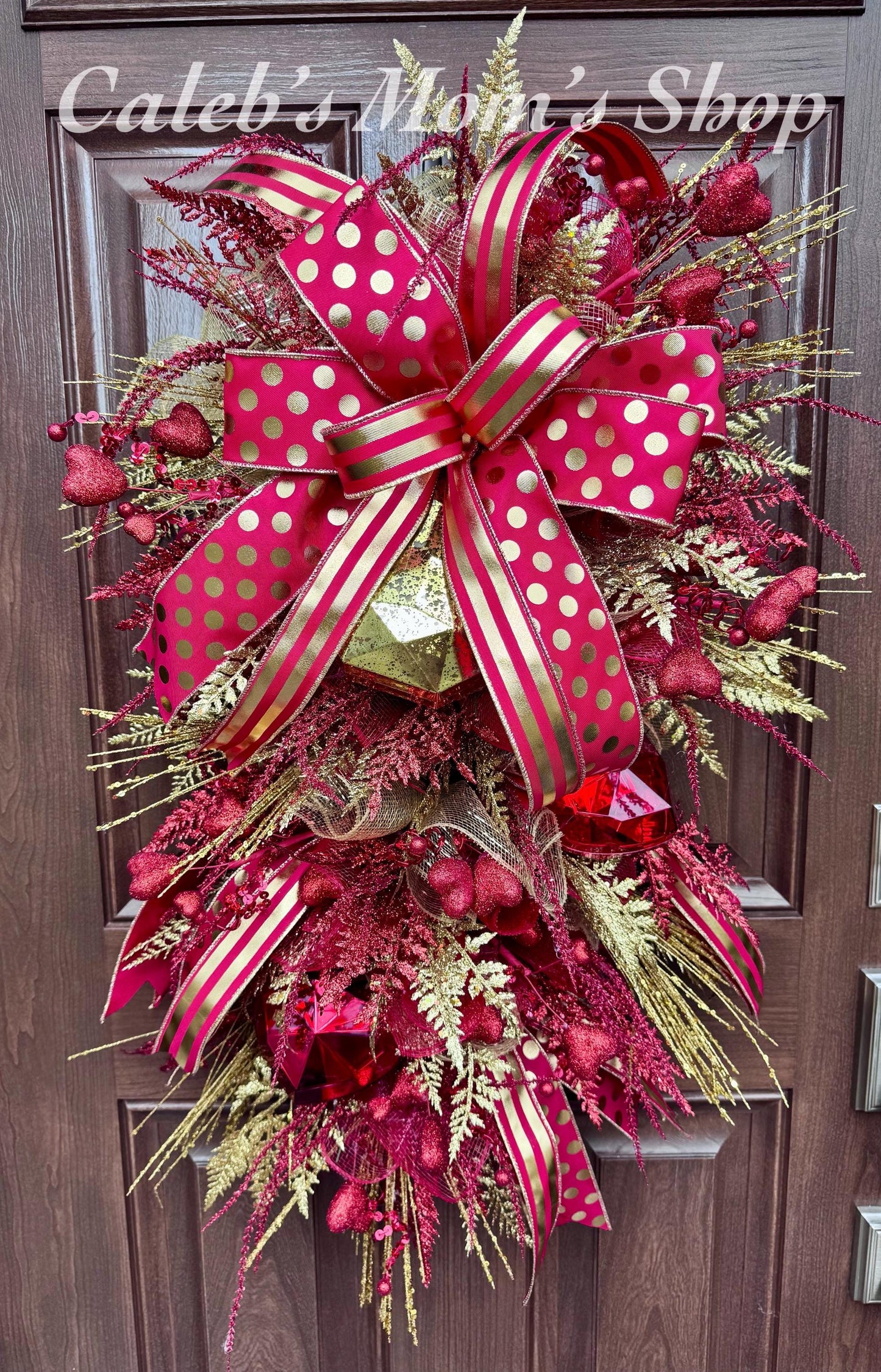 Red & Gold Valentine Door Swag | Elegant Heart Front Door Decor | Romantic Winter to Valentine Wreath Alternative