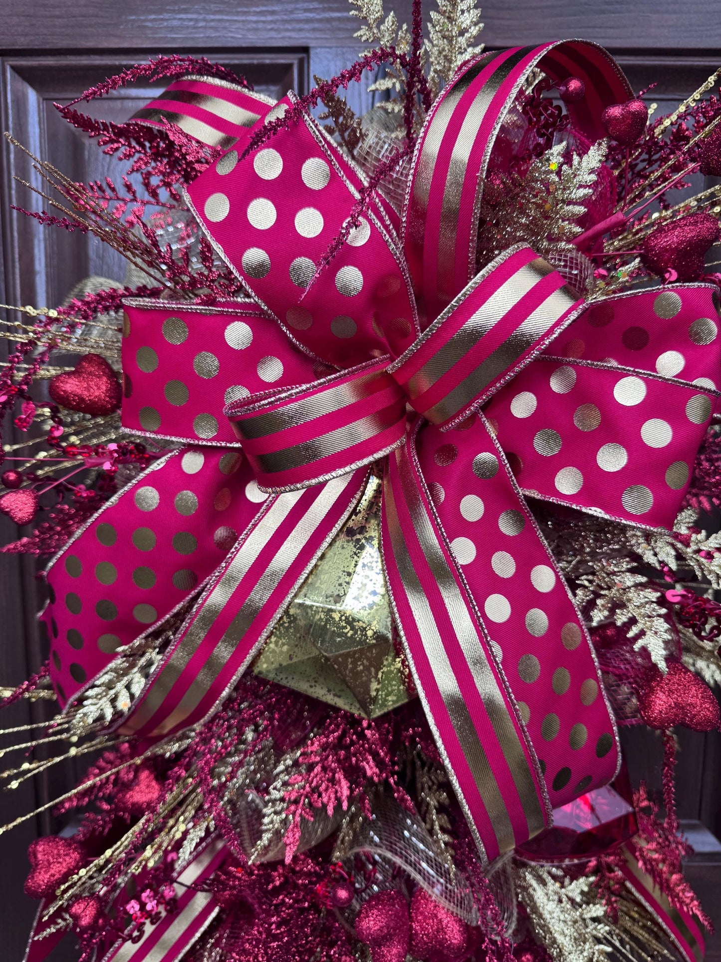 Red & Gold Valentine Door Swag | Elegant Heart Front Door Decor | Romantic Winter to Valentine Wreath Alternative