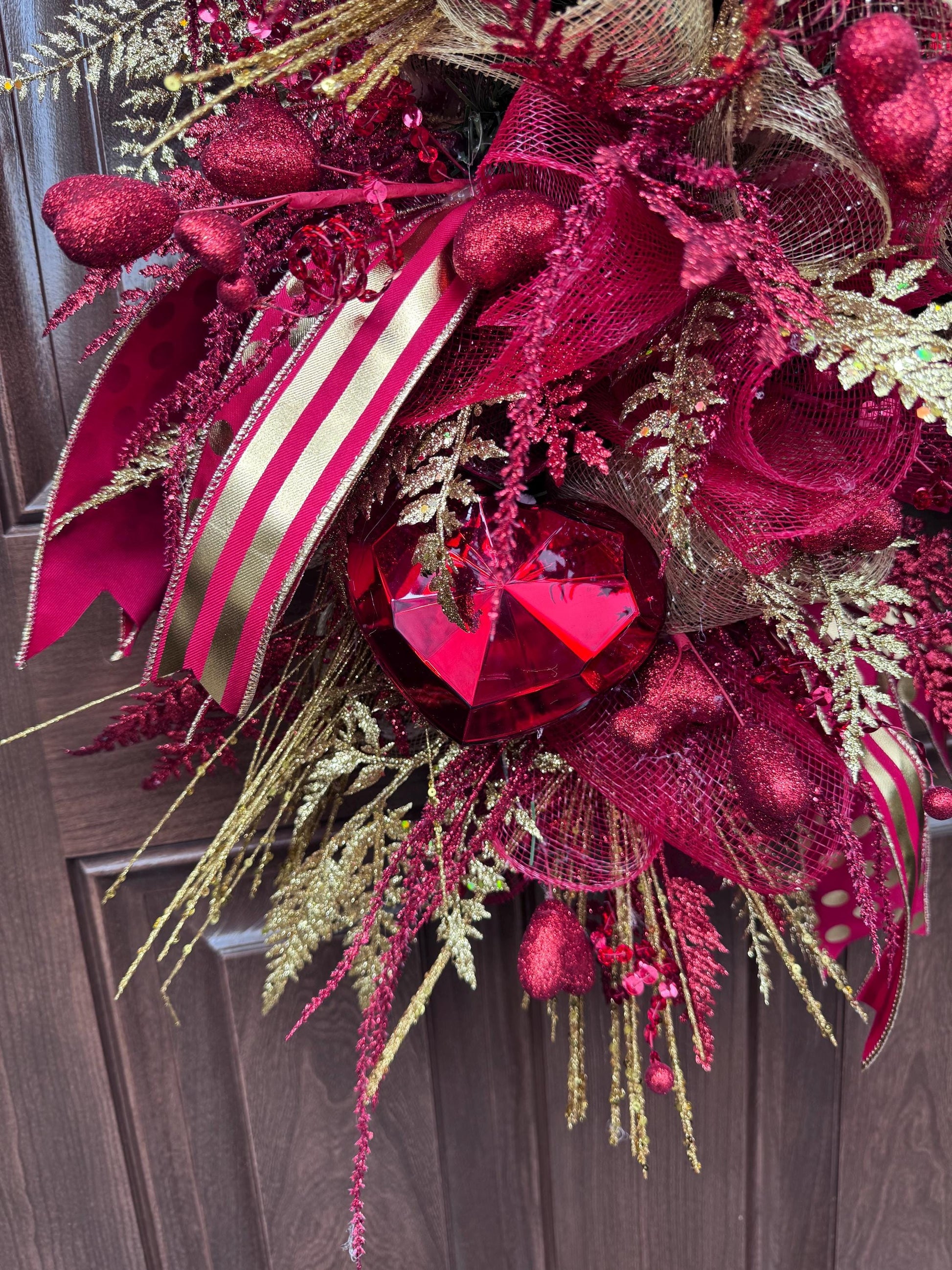 Red & Gold Valentine Door Swag | Elegant Heart Front Door Decor | Romantic Winter to Valentine Wreath Alternative