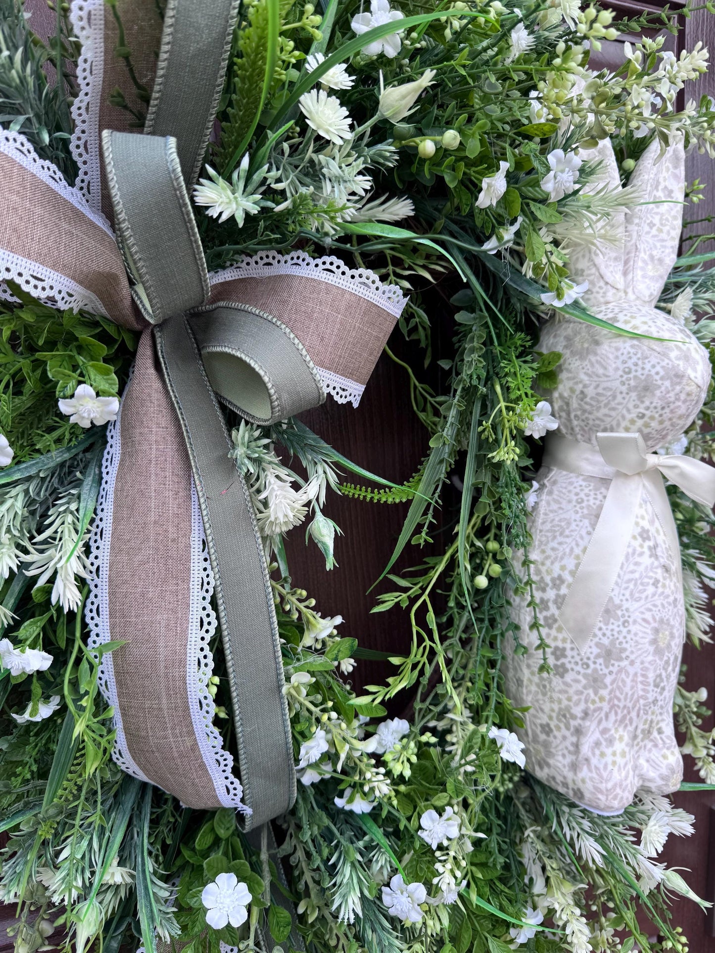 Handmade Easter Bunny Wreath – Spring Front Door Decor, Floral Grapevine Wreath, Rustic Farmhouse Wreath